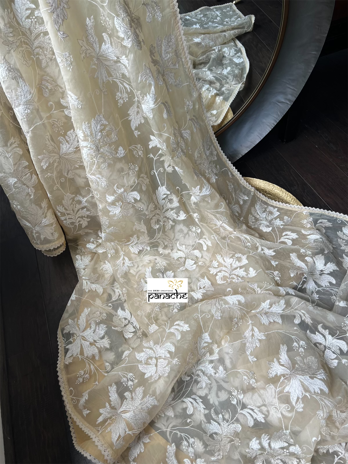 Designer Organza - Wheat color Embroidered