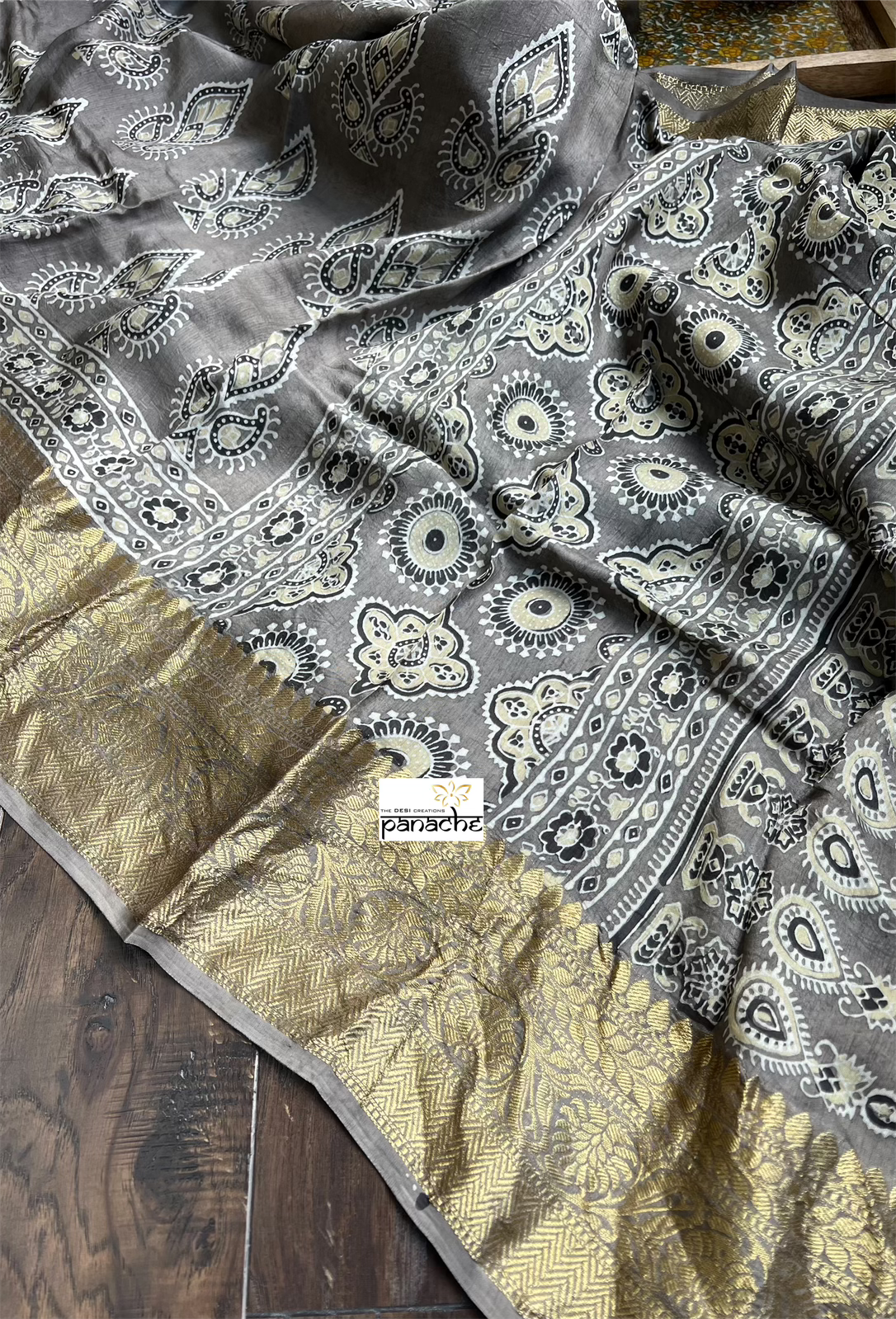 Dola Silk Ajrakh - Grey