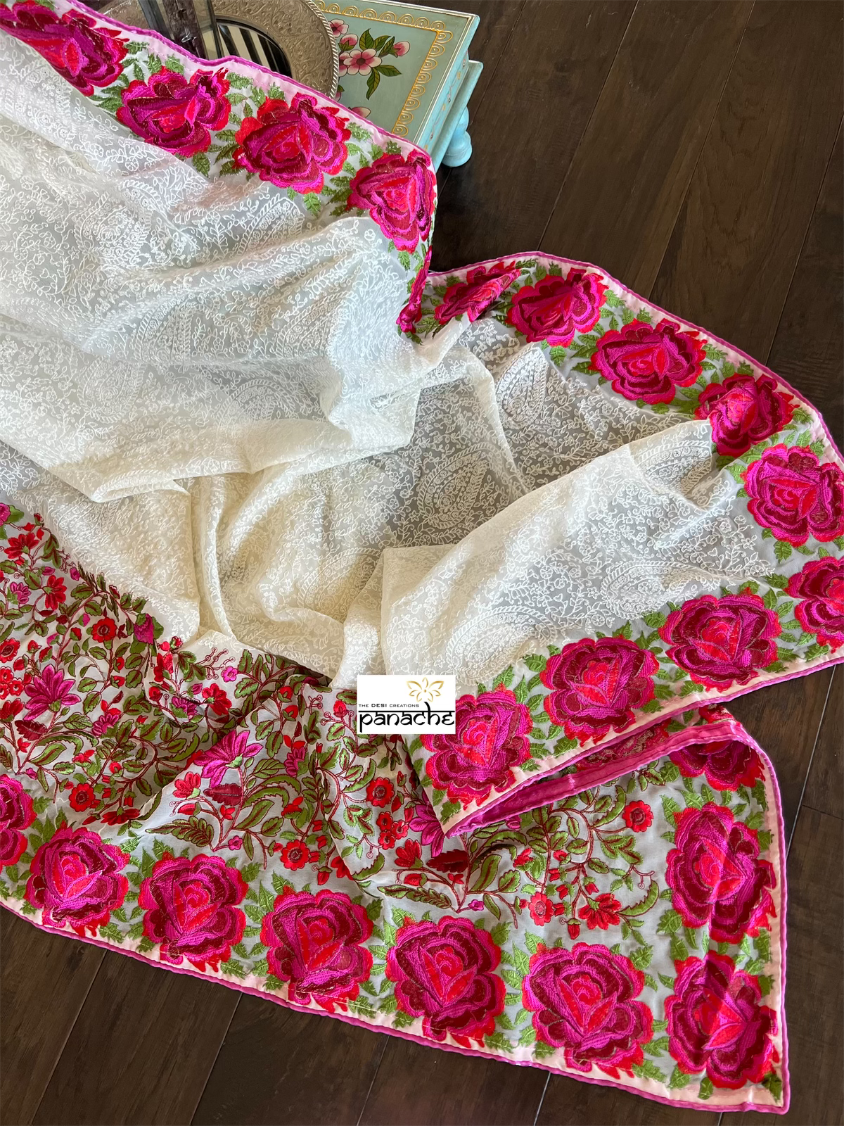 Designer Georgette Chikankari - Cream Pink