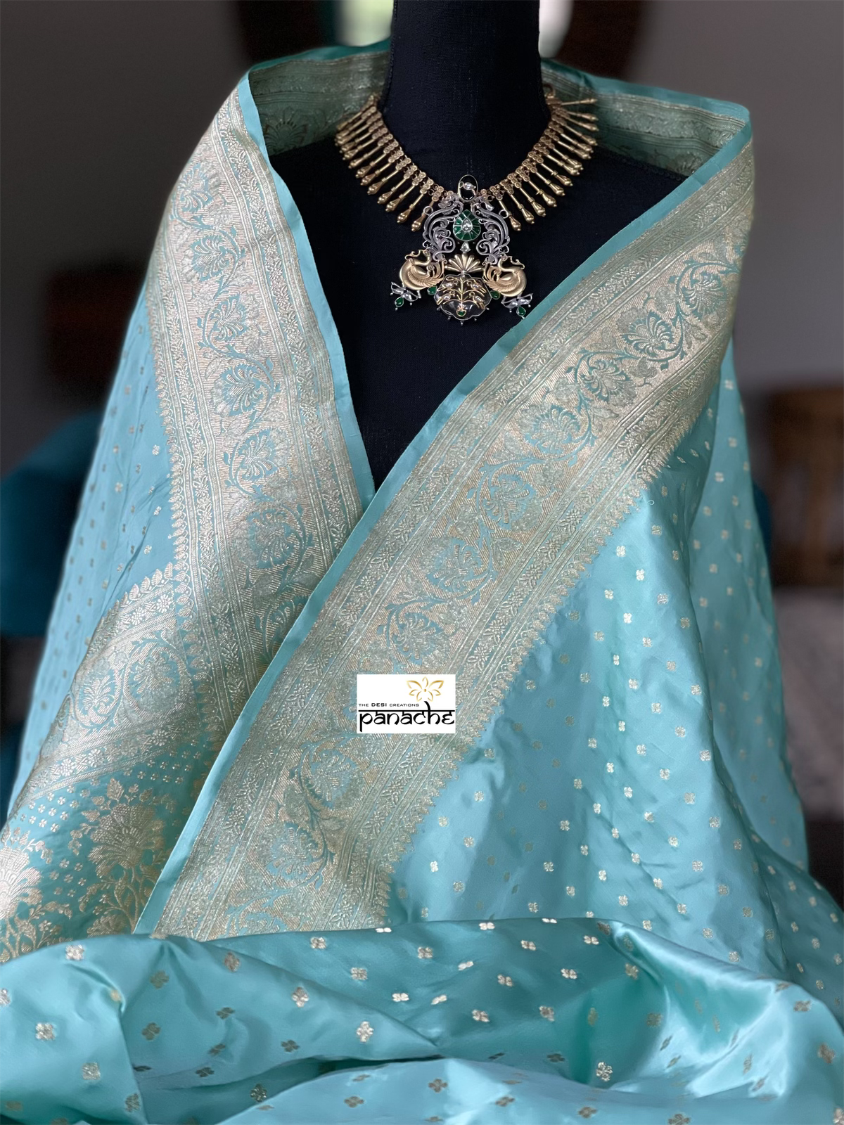 Pure Silk Banarasi- Light Sea green Gold Zari