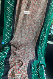 Modal Silk Ajrakh Bandhej - Maroon Green