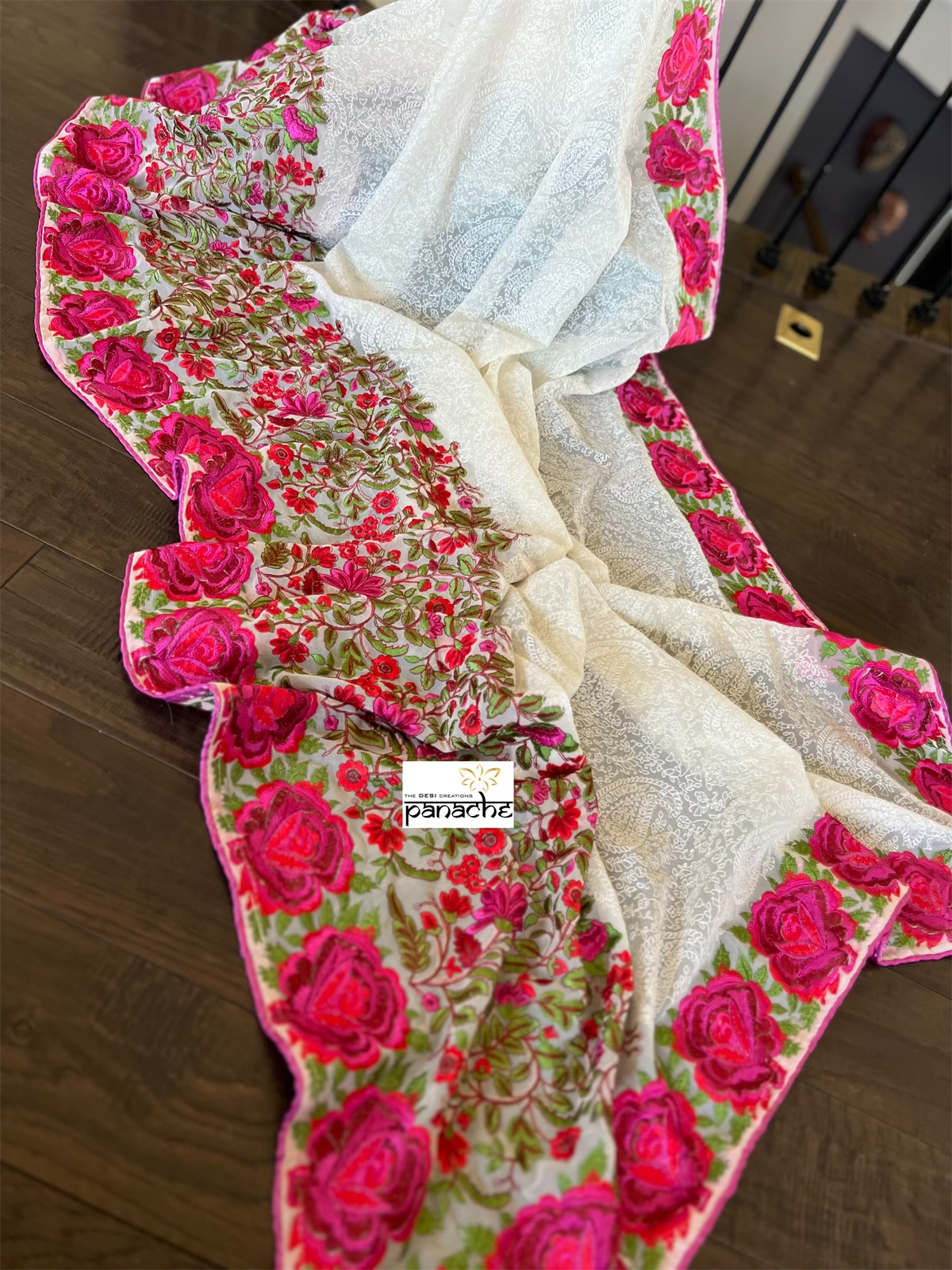 Designer Georgette Chikankari - Cream Pink