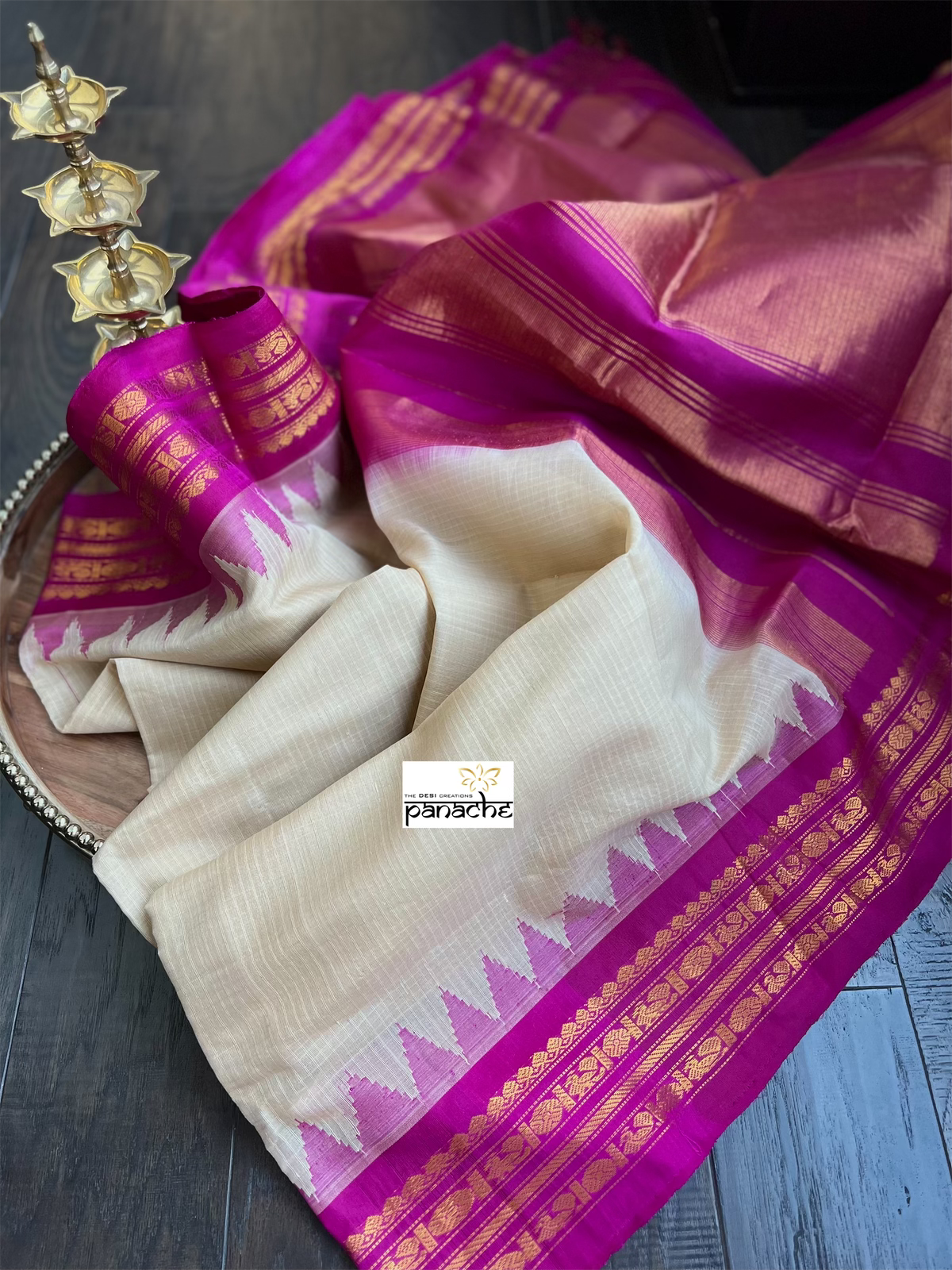 Pure Cotton Gadwal - Beige Magenta