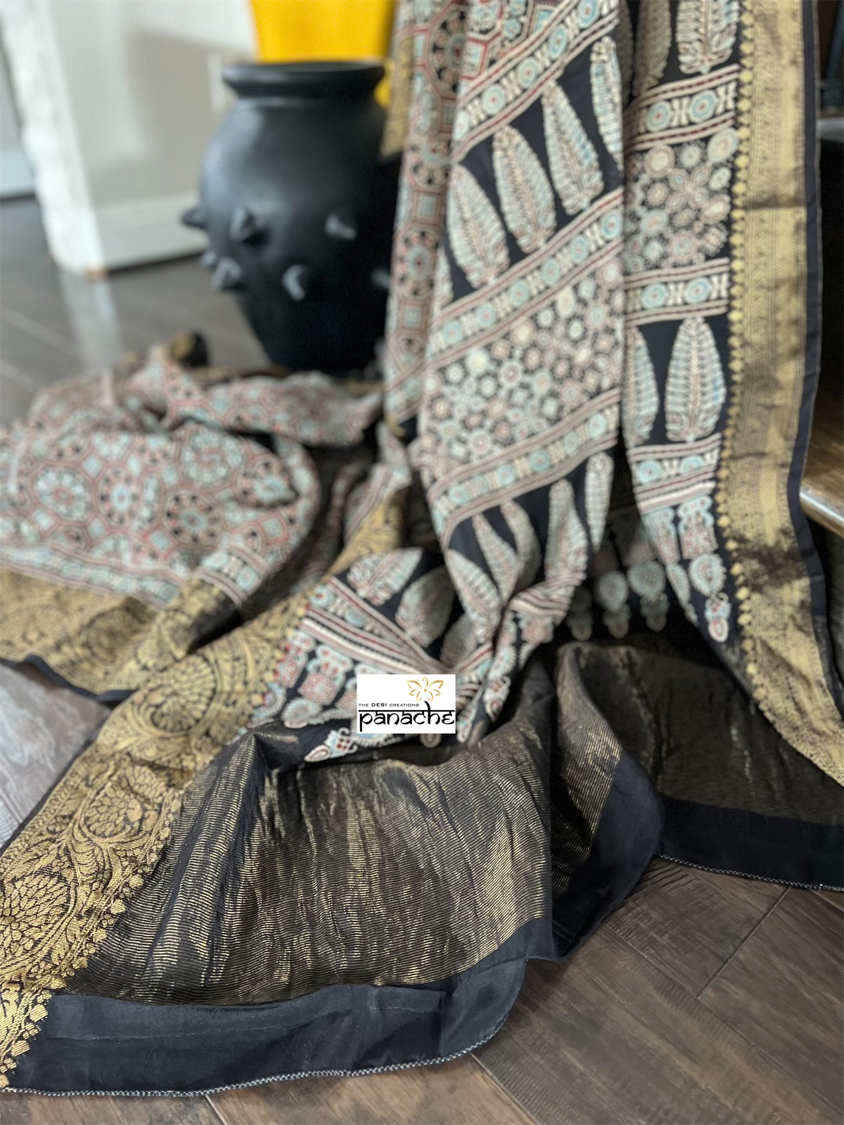 Dola Silk Ajrakh - Black