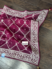 Designer Organza - Wine color embroidered