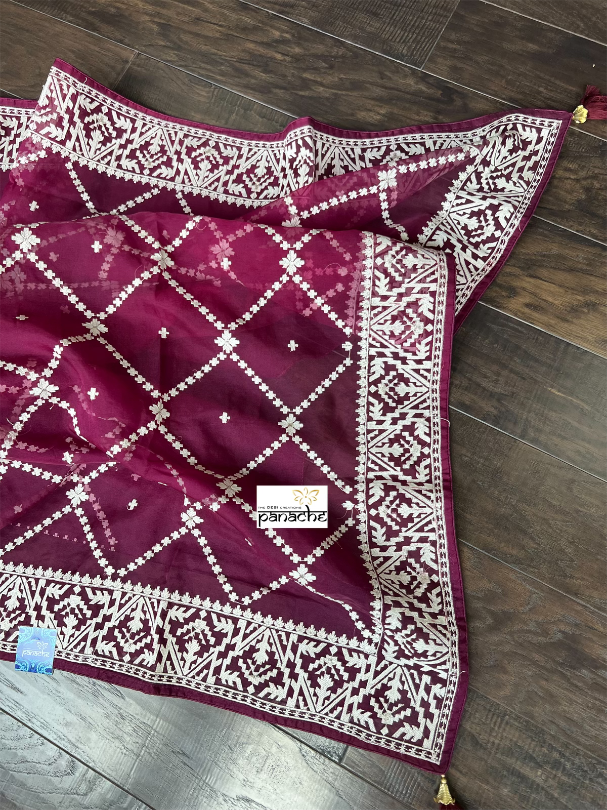 Designer Organza - Wine color embroidered