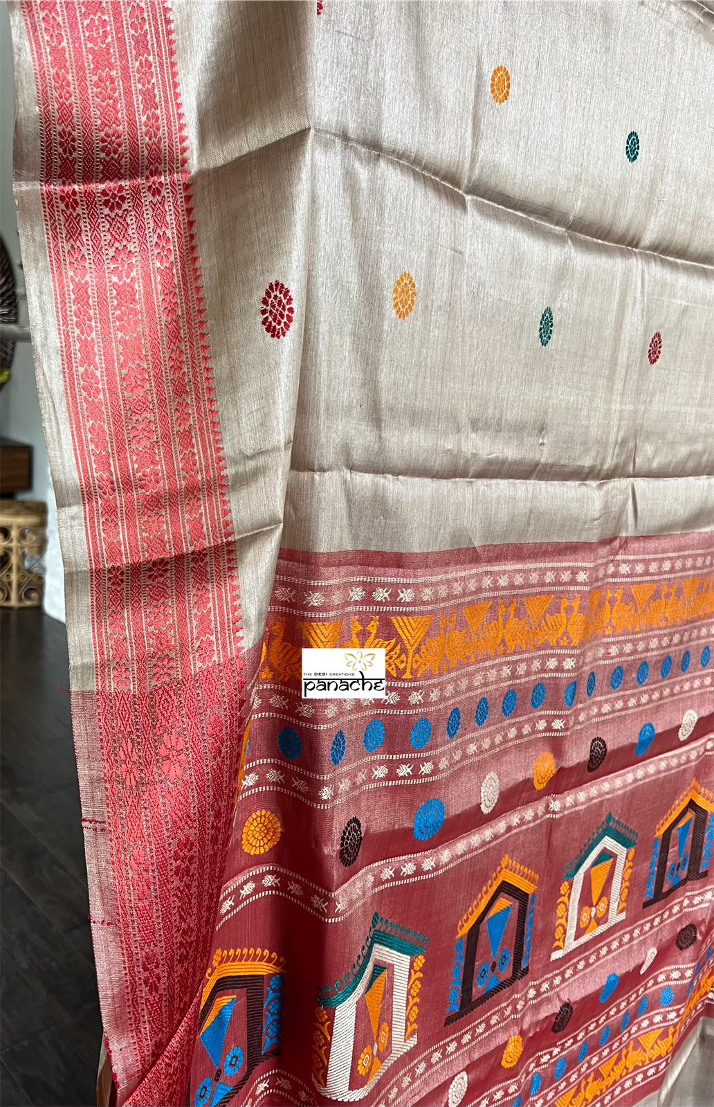 Pure Tussar Silk - Beige Red