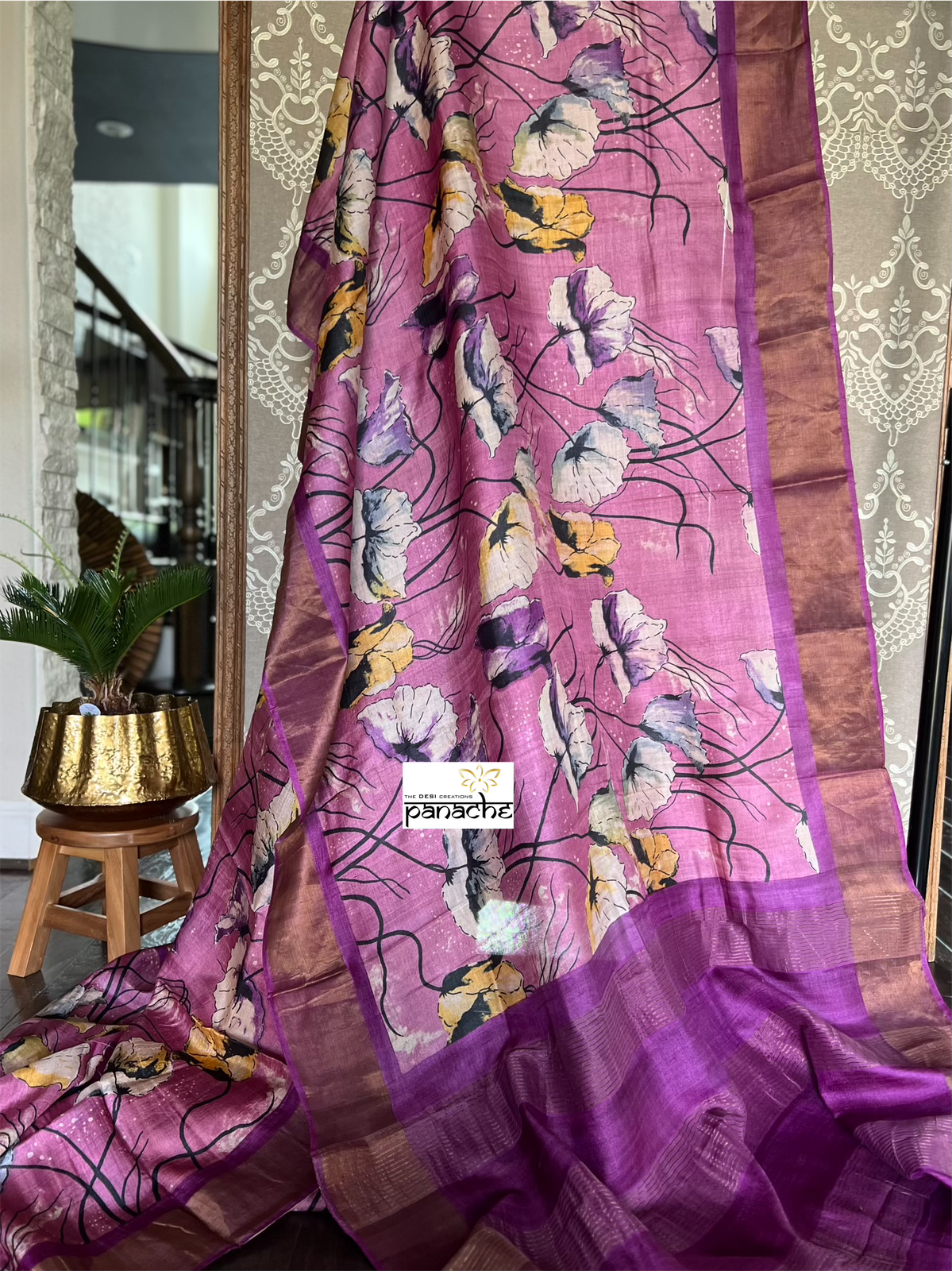 Pure Tussar Silk - Pink Purple Digital Printed
