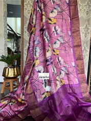 Pure Tussar Silk - Pink Purple Digital Printed
