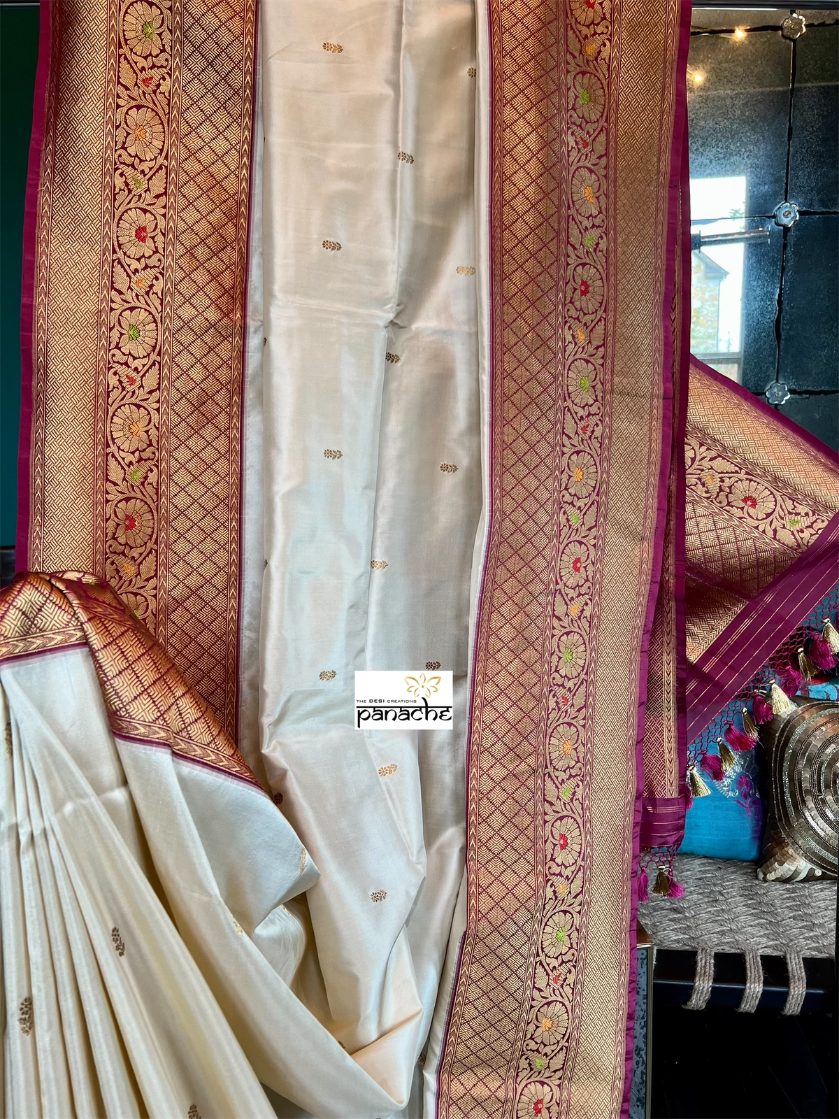 Katan Silk Banarasi - Cream Beige Meenakari