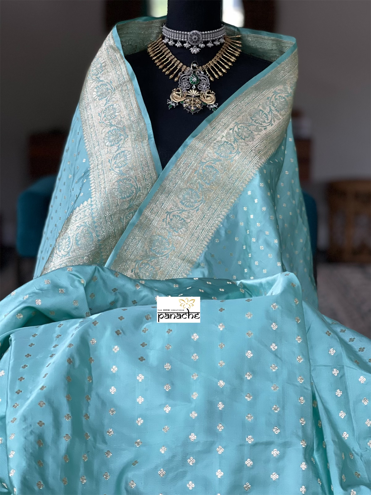 Pure Silk Banarasi- Light Sea green Gold Zari