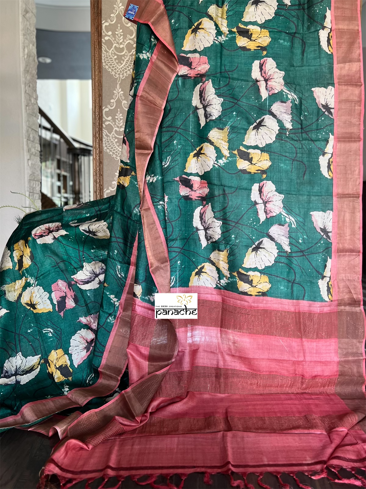 Pure Tussar Silk - Green Digital Printed