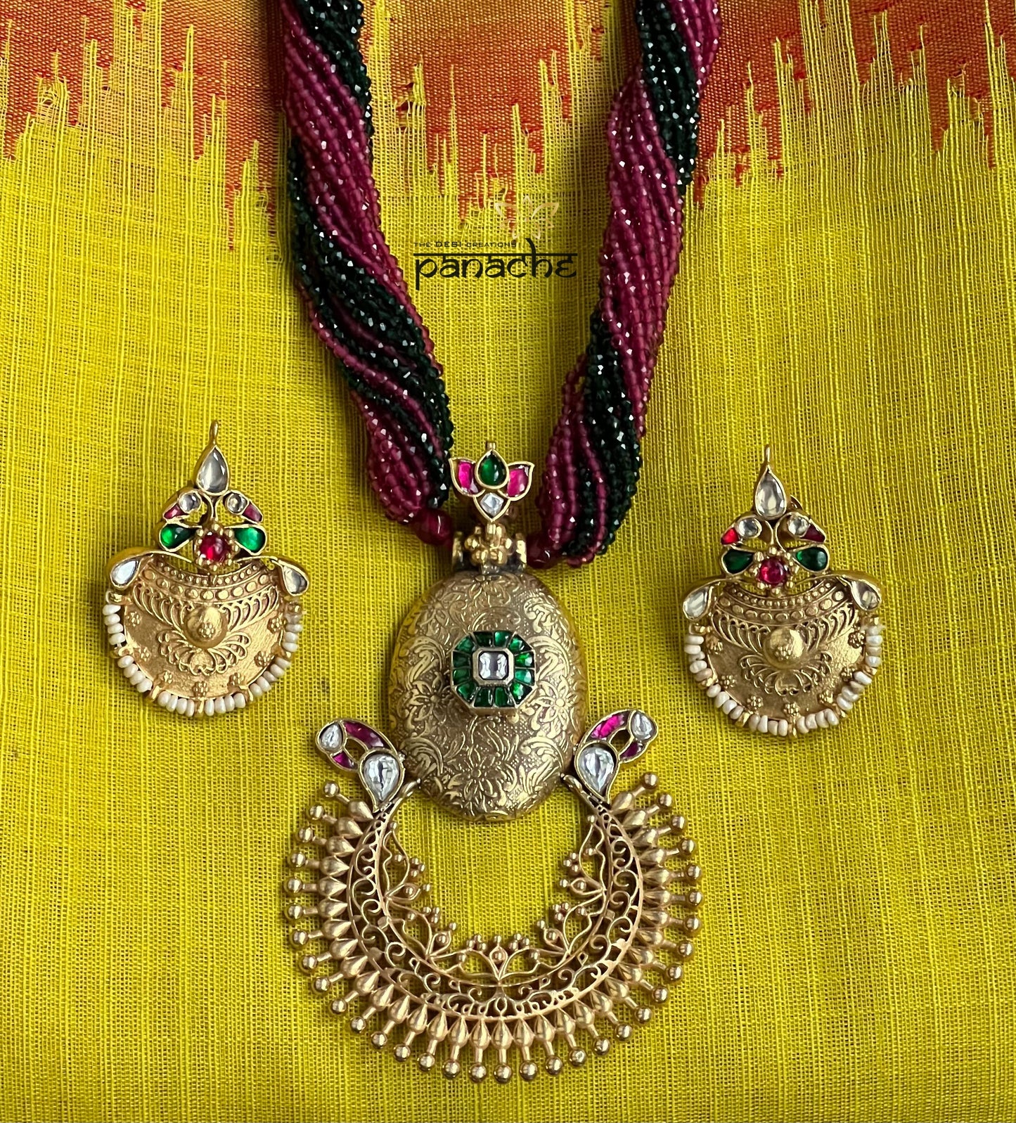 Silver 92.5 Beaded Necklace - Gold Kundan