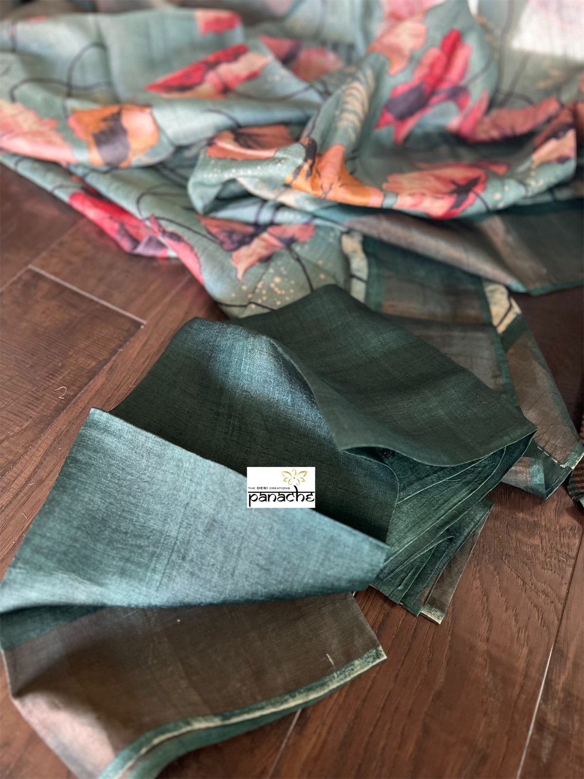 Pure Tussar Silk - Grey Blue Digital Printed