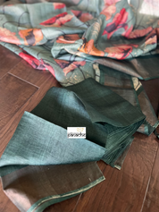 Pure Tussar Silk - Grey Blue Digital Printed