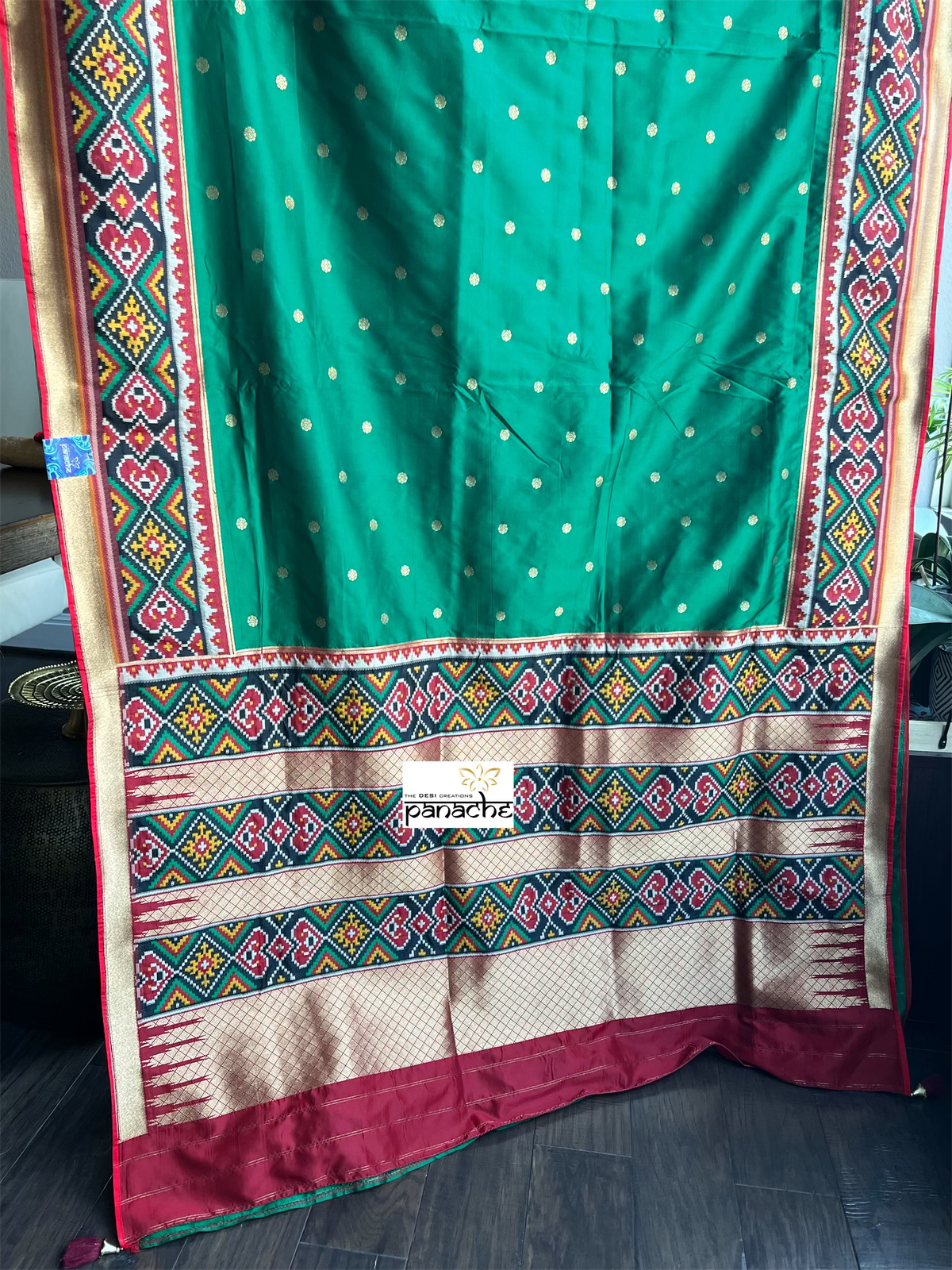 Soft Silk Patola Banarasi - Green Red Antique Golden Zari