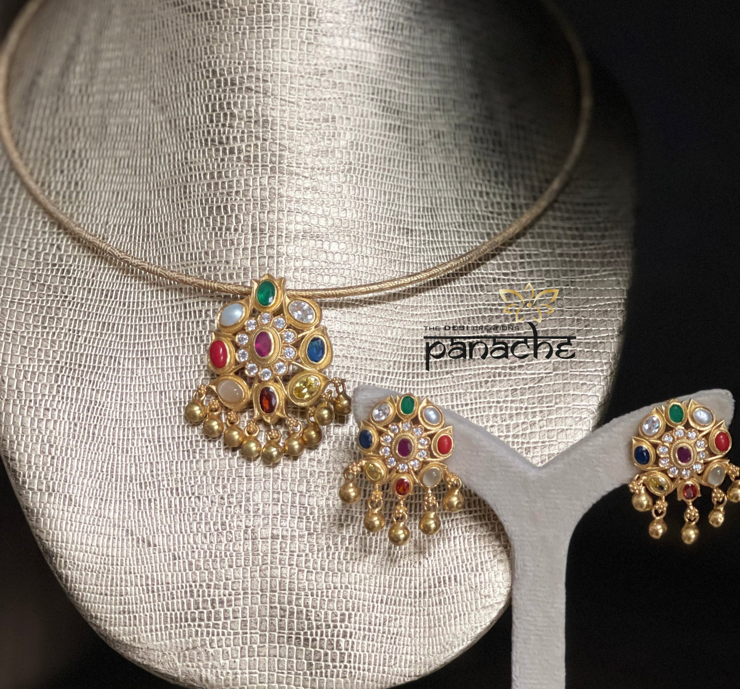Silver 925 set - Golden Navratan