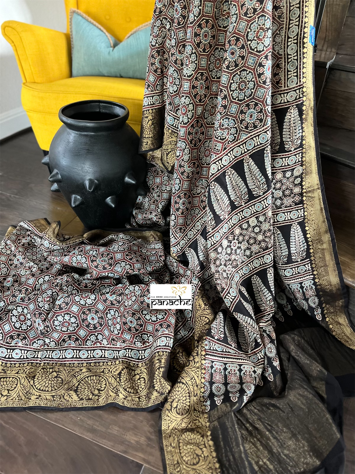 Dola Silk Ajrakh - Black