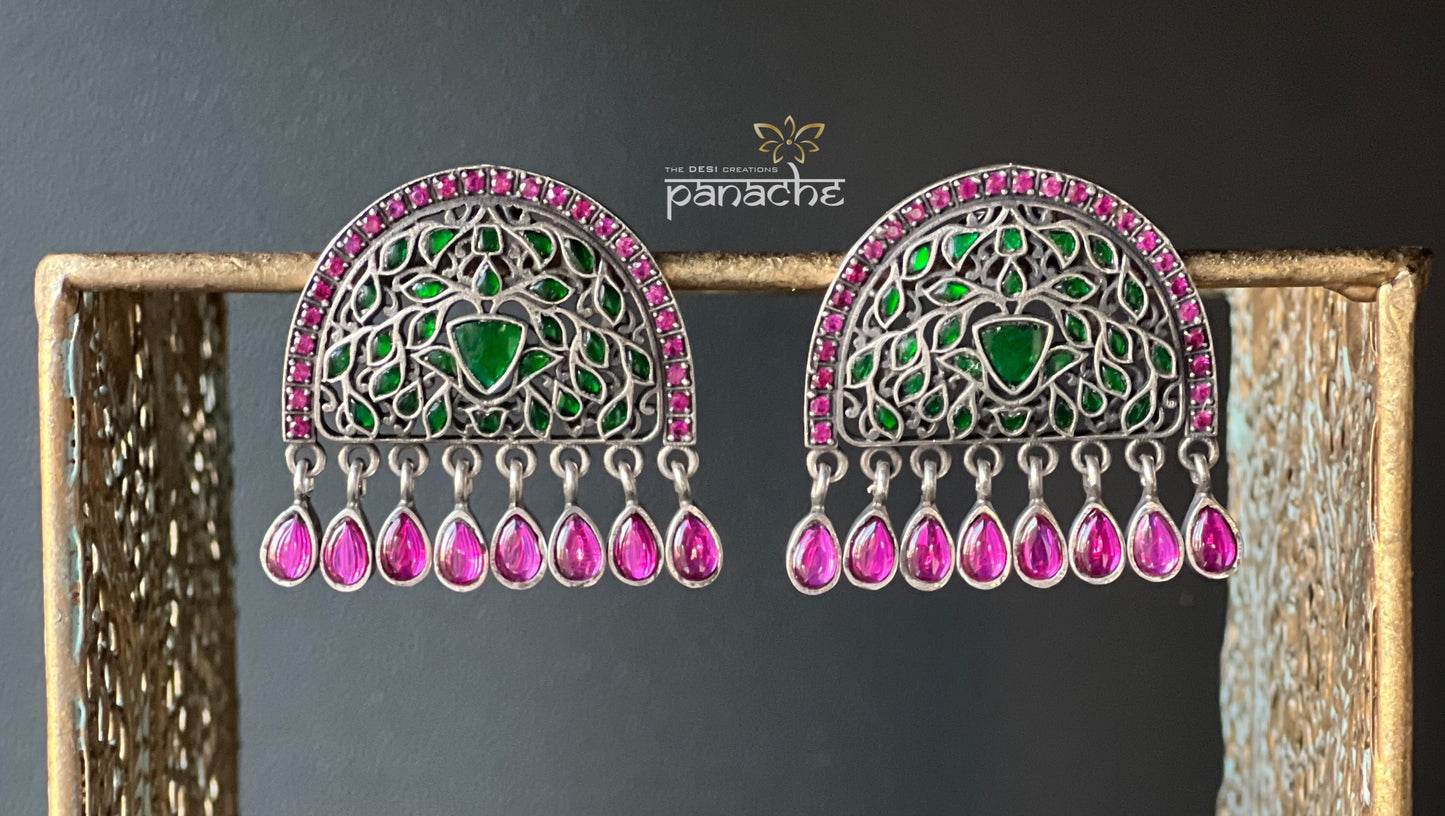 Earring 925 Silver- Green Punk kundan