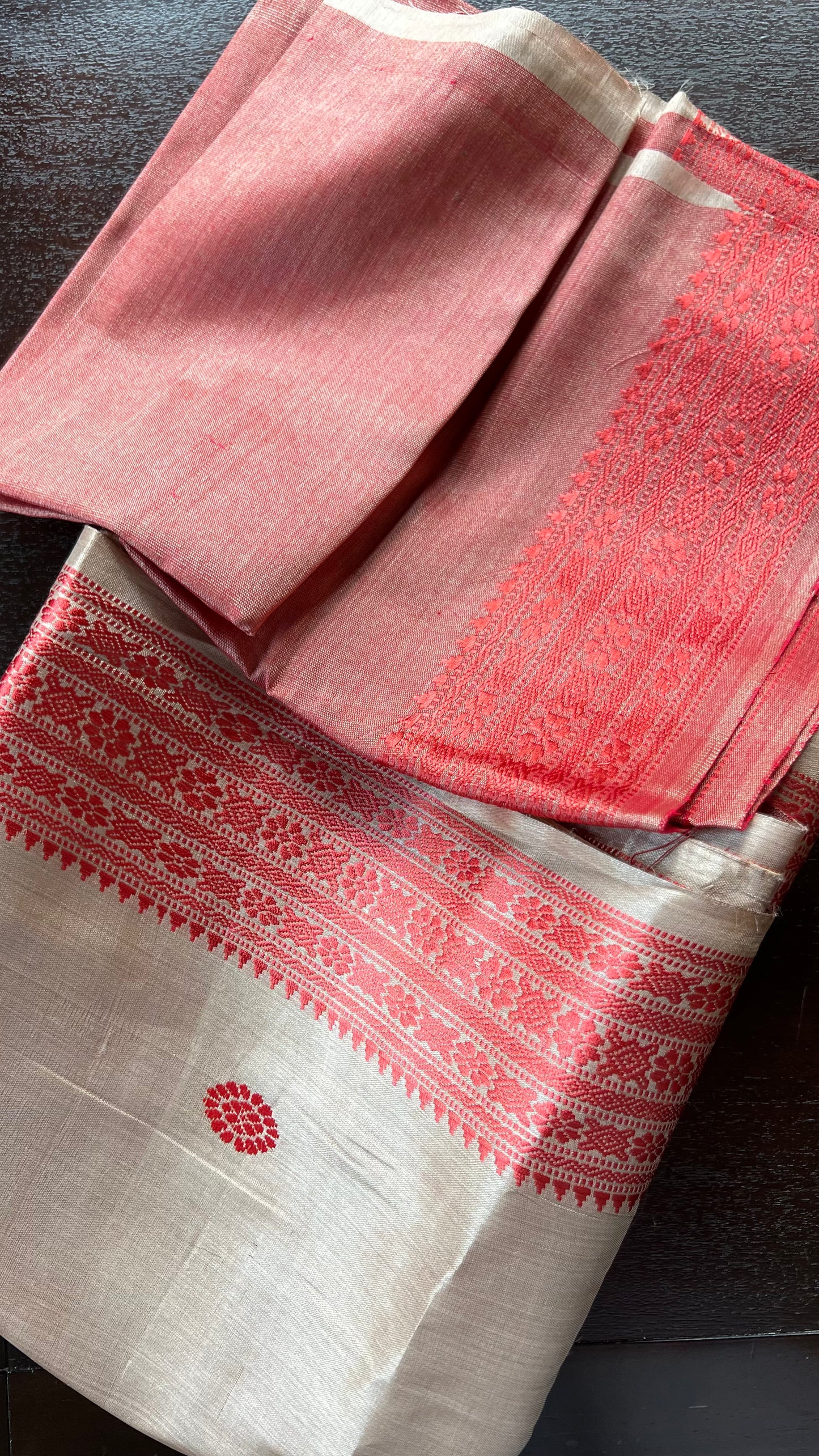 Pure Tussar Silk - Beige Red