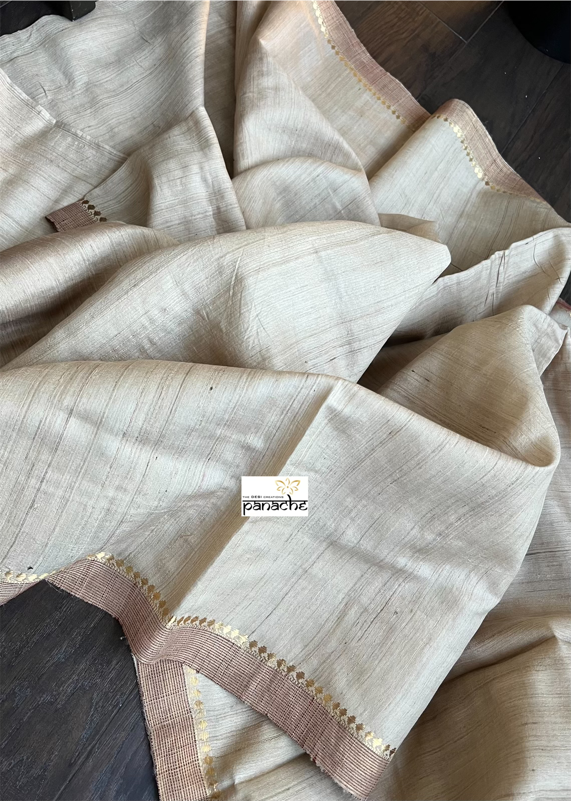 Pure Tussar Silk - Beige Maroon