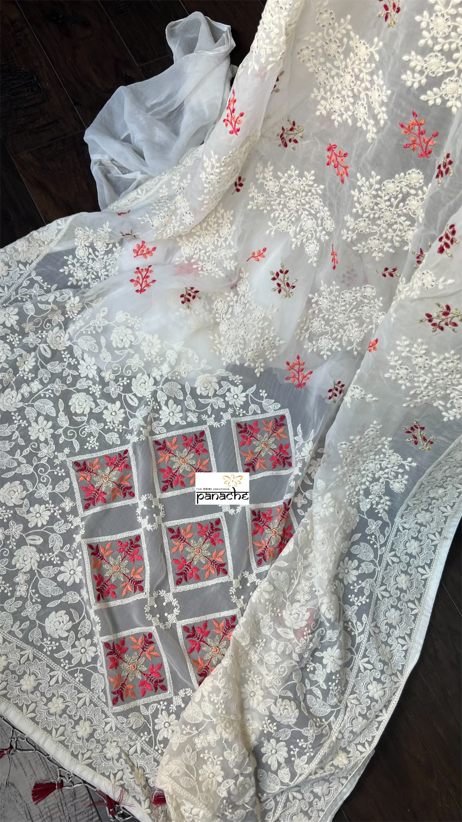 Pure Georgette Chikankari - Offwhite Meenakari