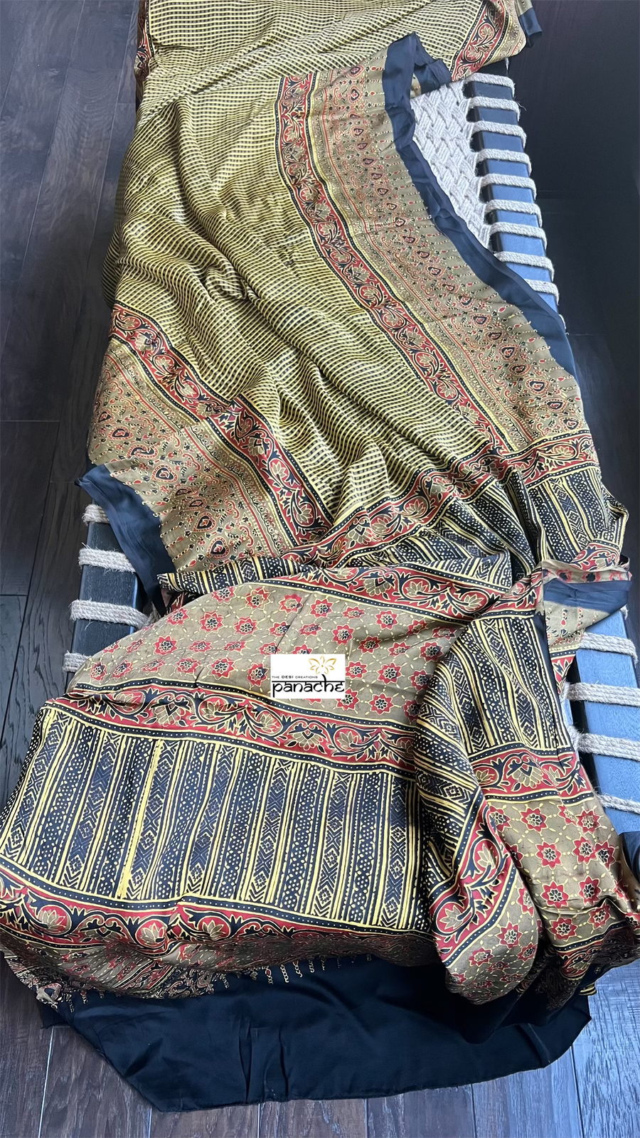 Modal Silk Ajrakh - Greenish Yellow Black Checkered