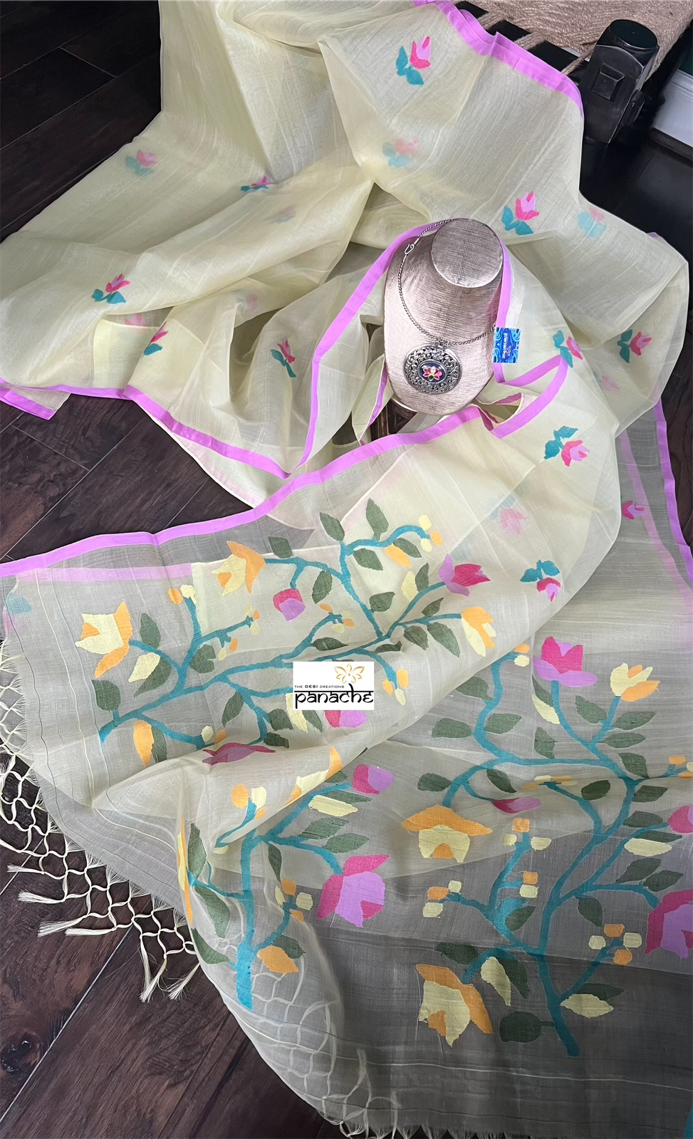 Muslin Tantuj Jamdaani- Light Butter Yellow