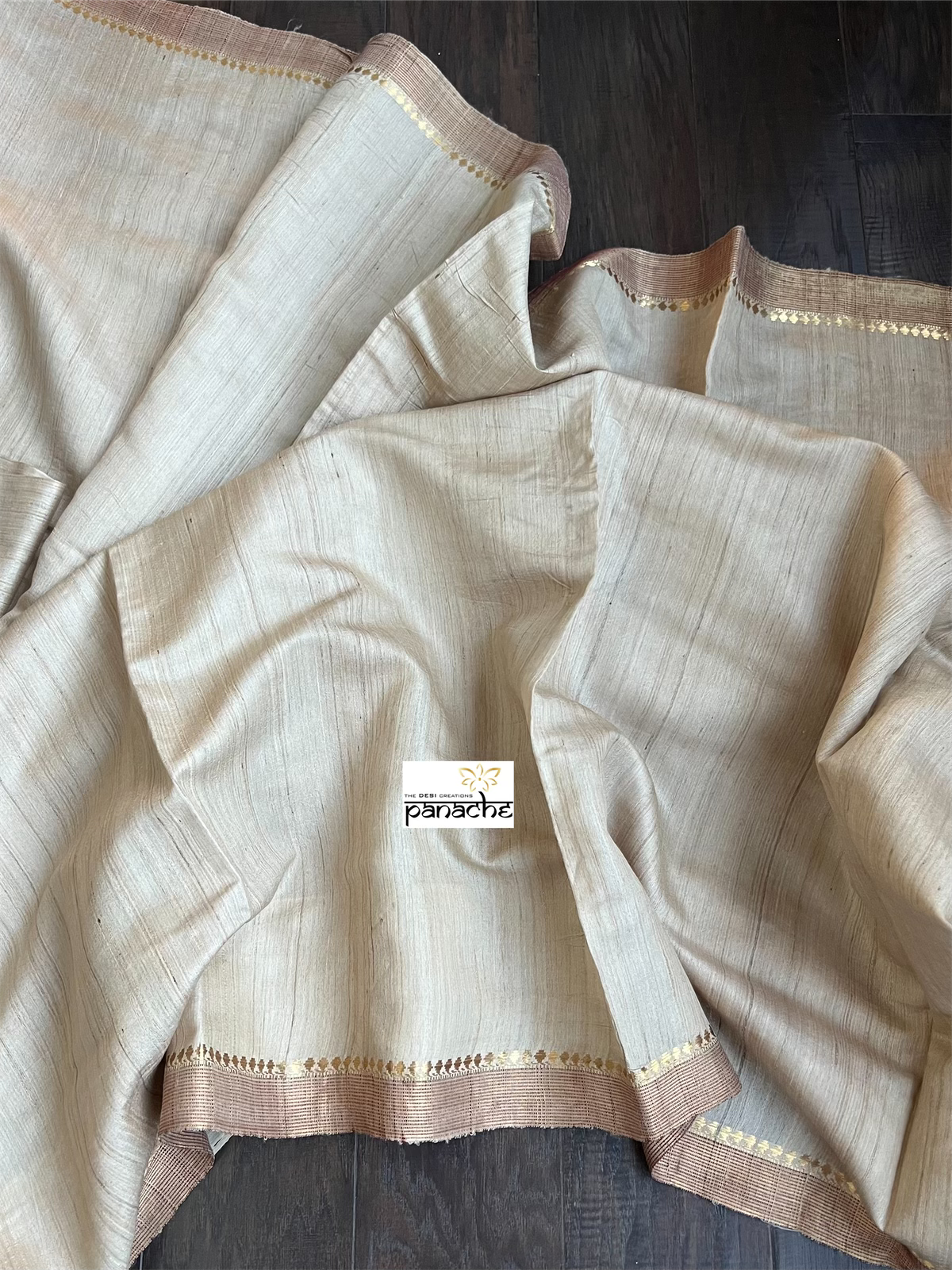 Pure Tussar Silk - Beige Maroon