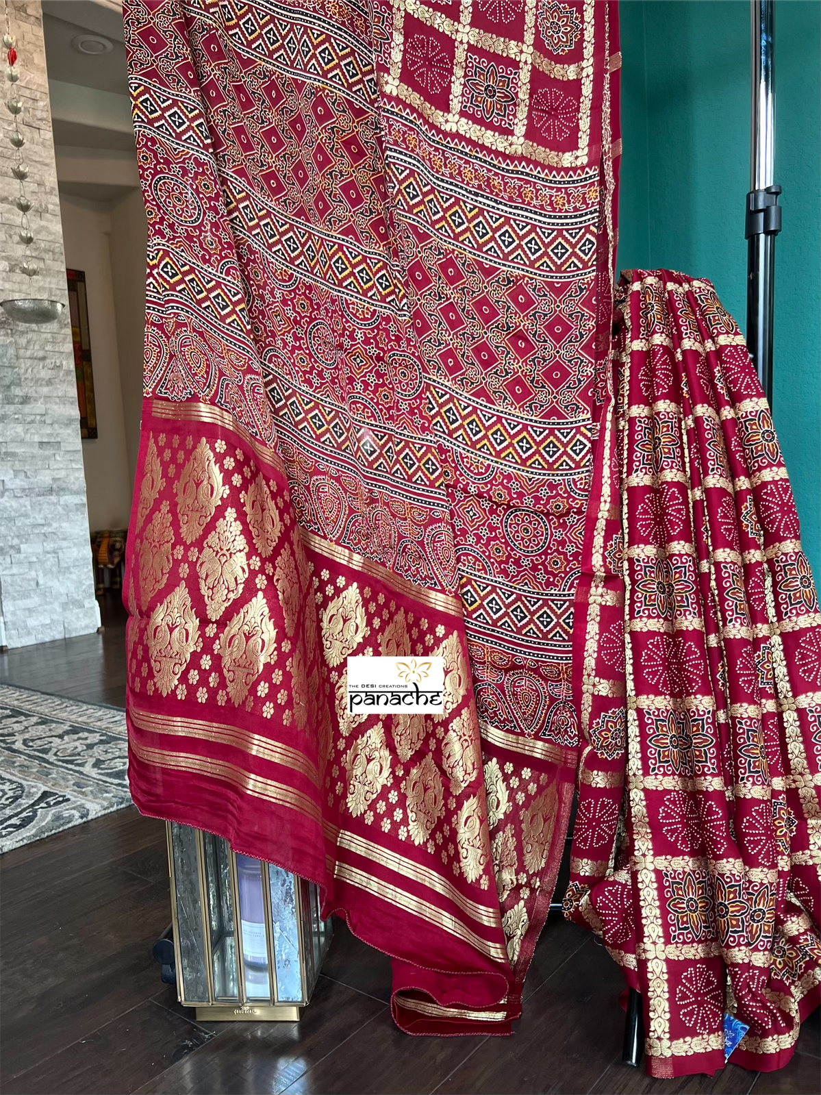 Modal Silk Ajrakh Gharchola - Reddish Maroon