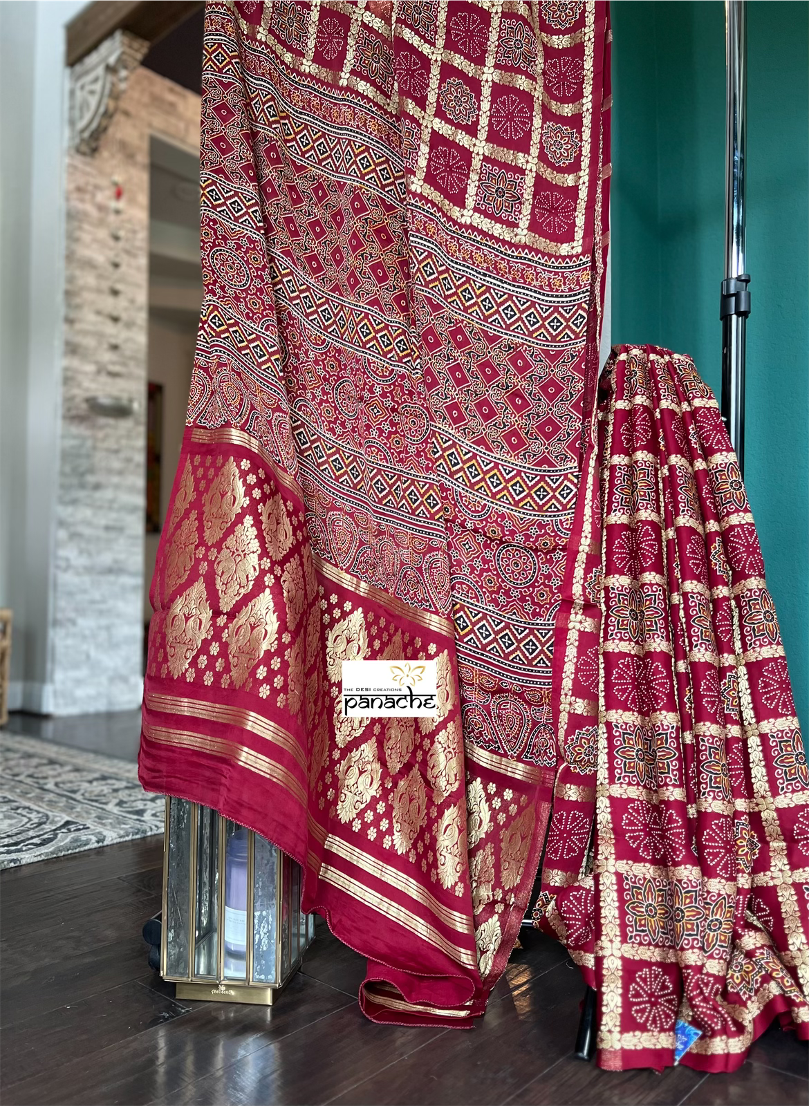 Modal Silk Ajrakh Gharchola - Reddish Maroon