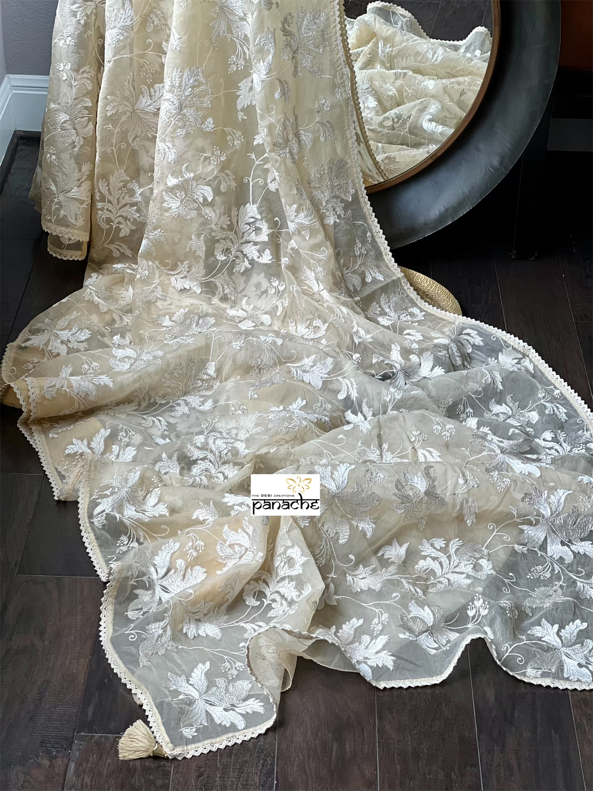 Designer Organza - Wheat color Embroidered