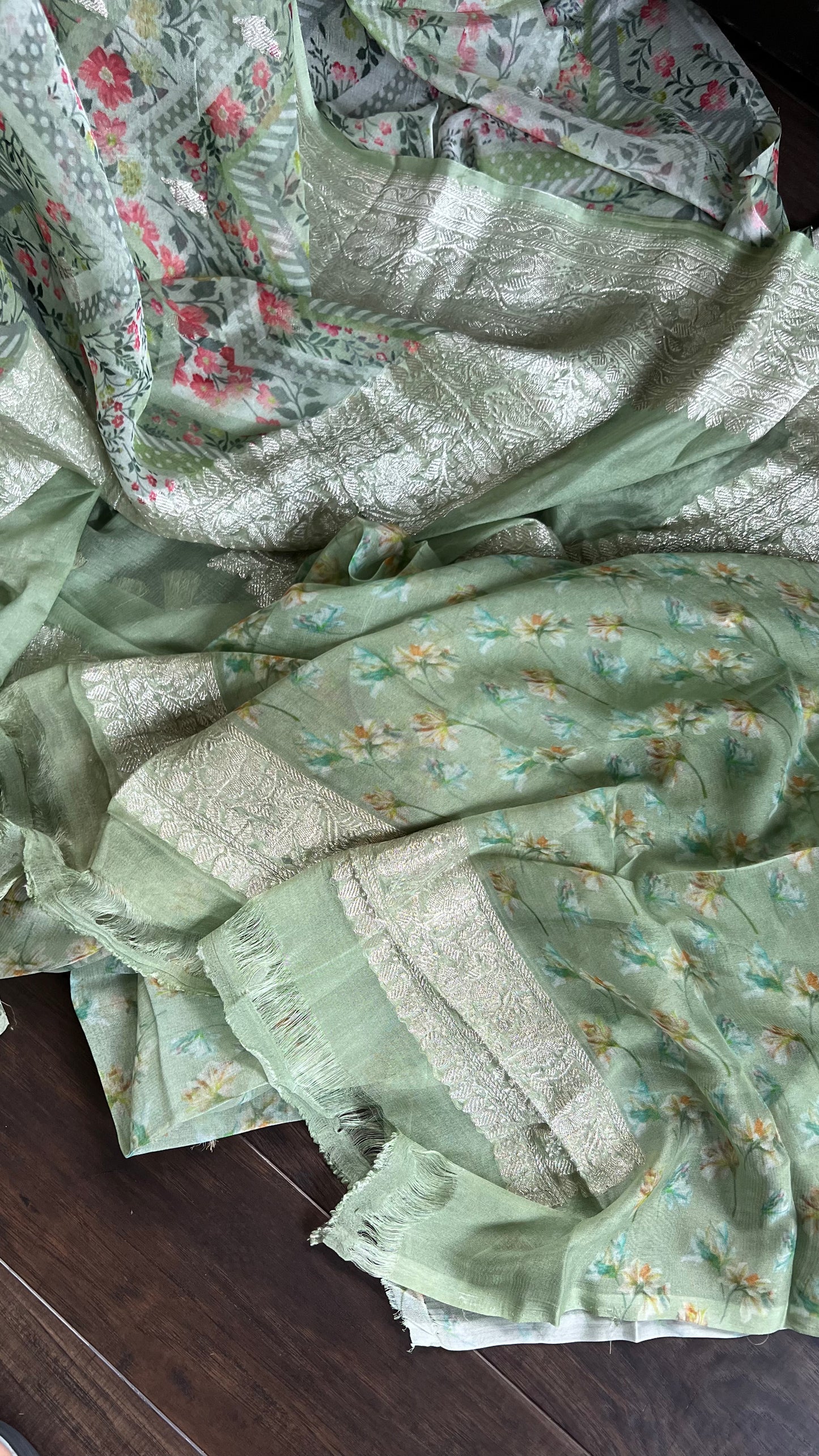 Khaddi Chiffon Banarasi - Pista Green Digital Printed