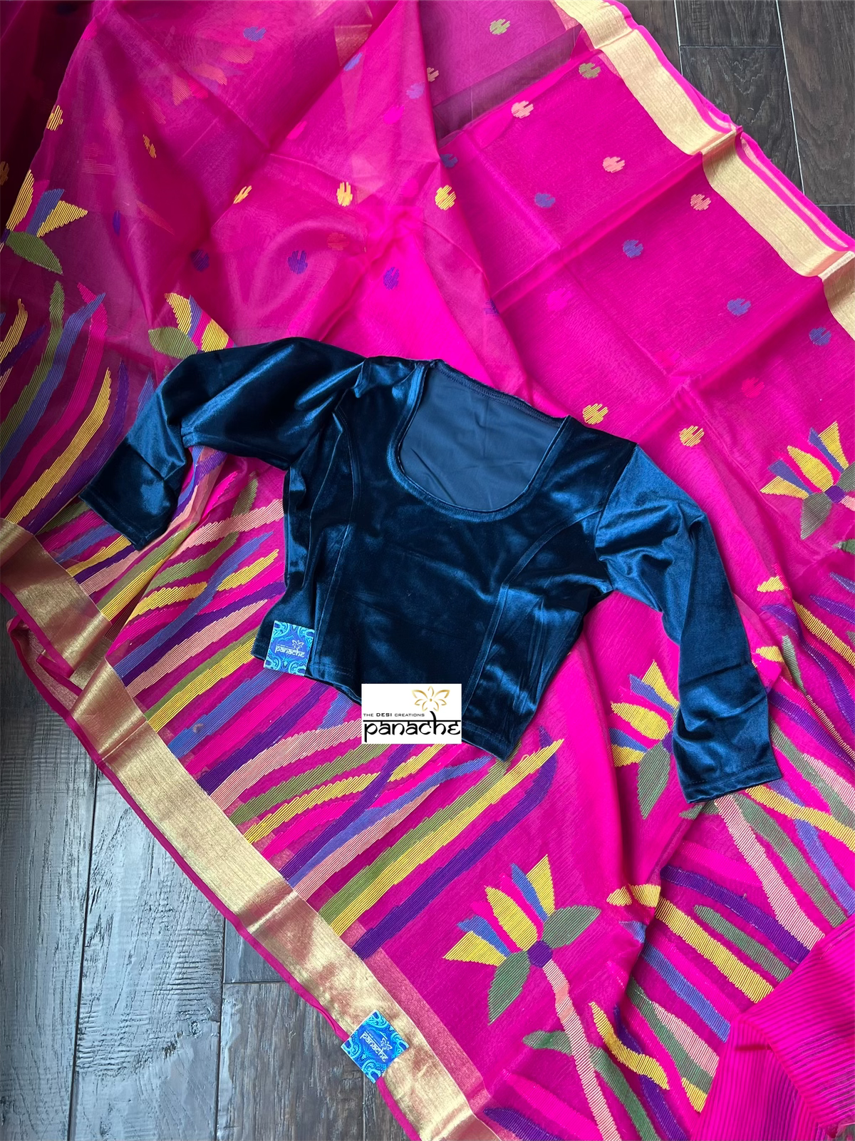 Muslin Jamdaani - Magenta Pink Golden Zari