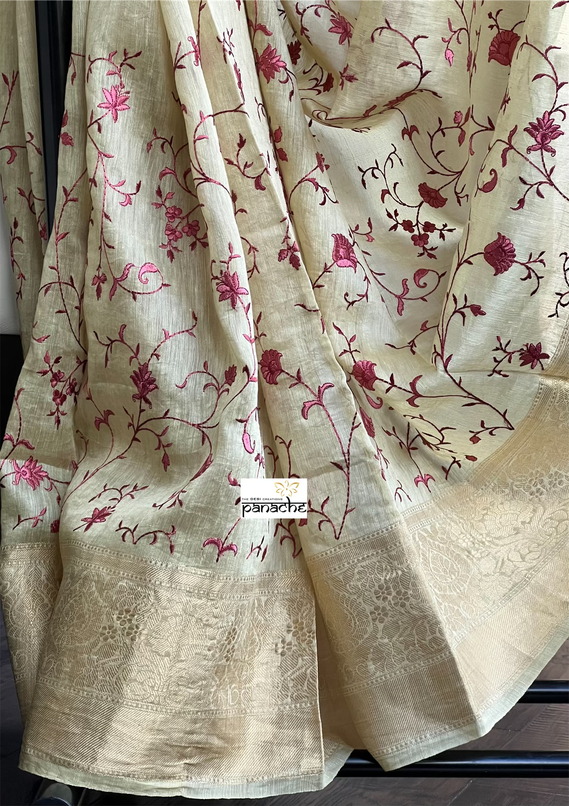 Embroidered Linen Silk Banarasi- Light Greenish Yellow