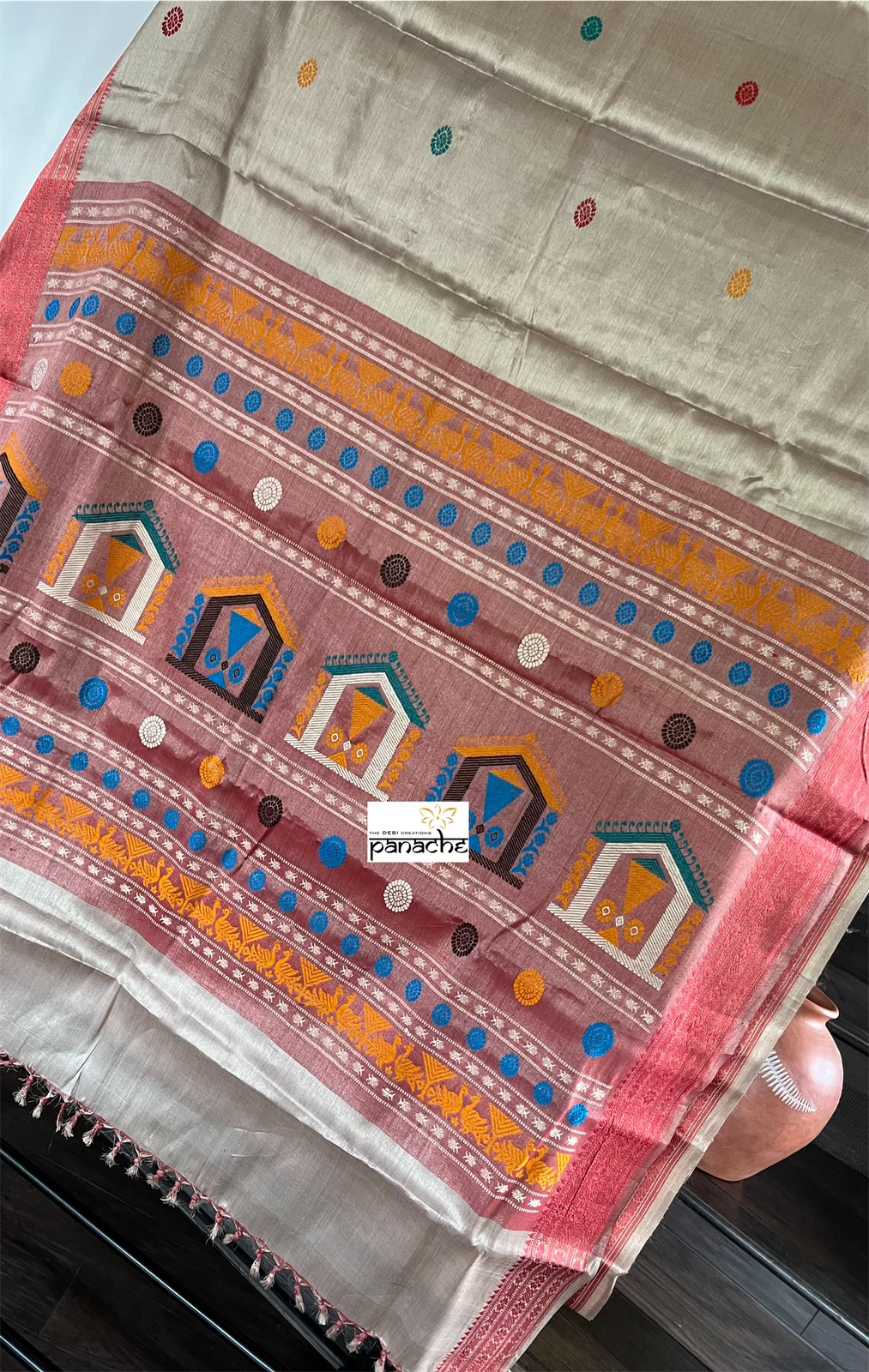 Pure Tussar Silk - Beige Red