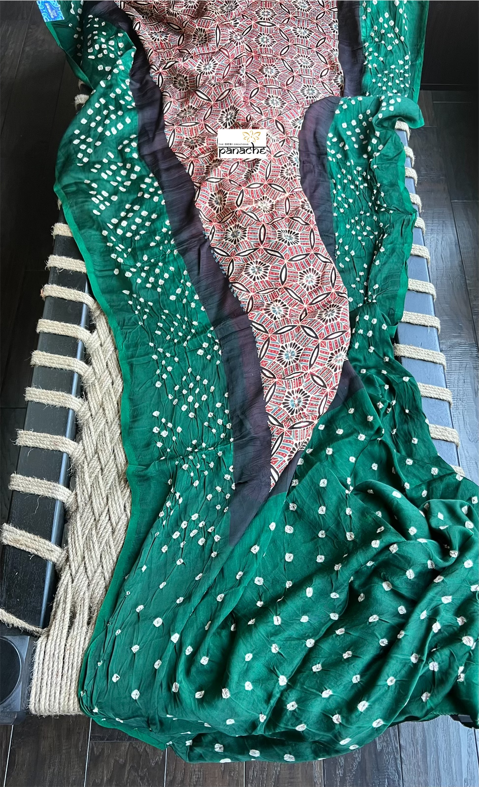 Modal Silk Ajrakh Bandhej - Maroon Green