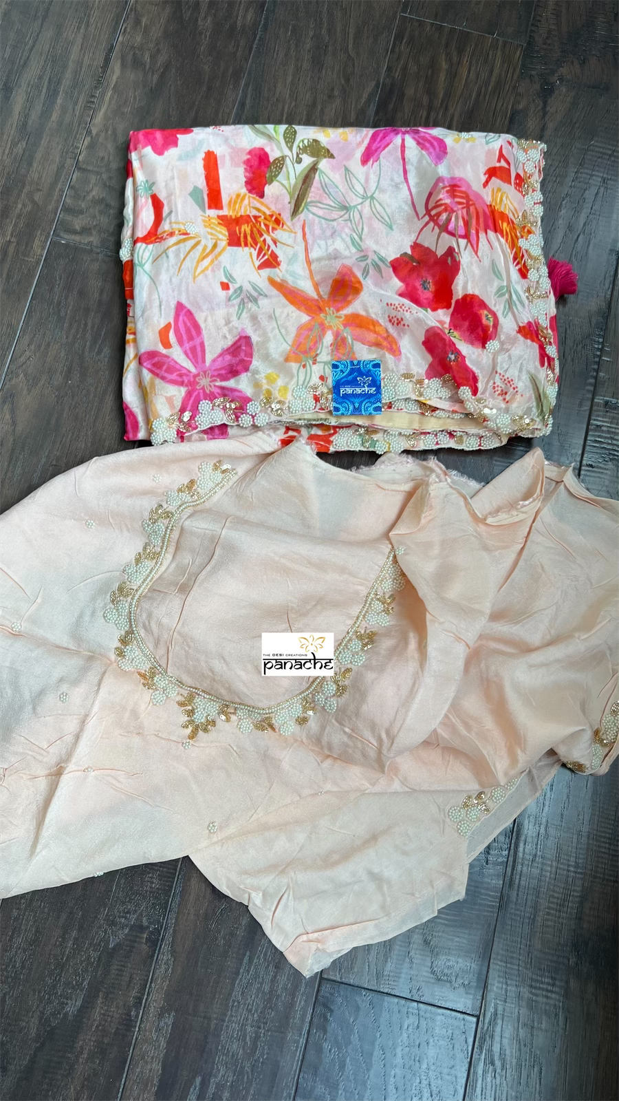 Designer Crepe Chiffon Floral - Light Peach Multi color