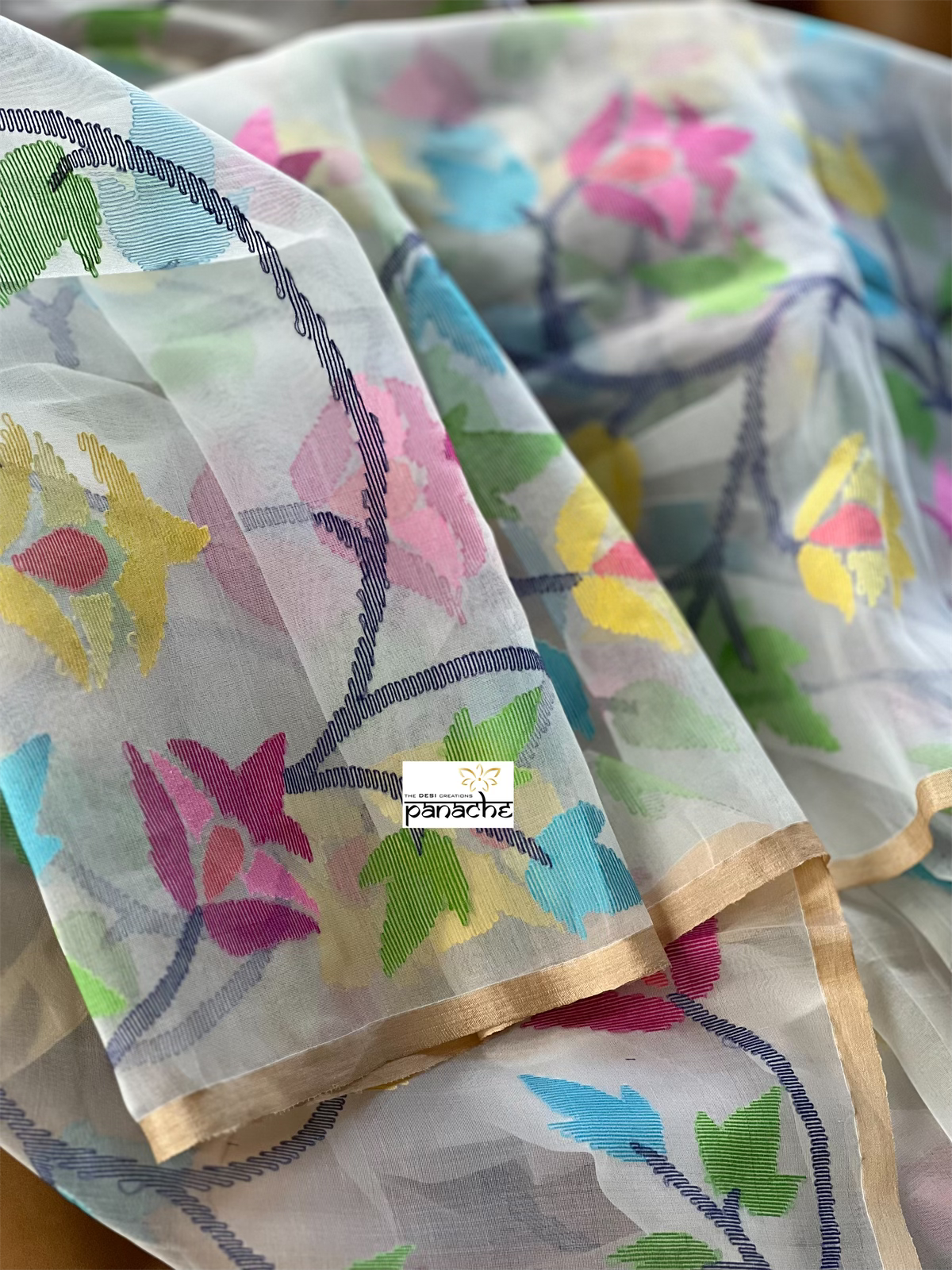 Muslin Tantuj Jamdaani- Off-White Jangla