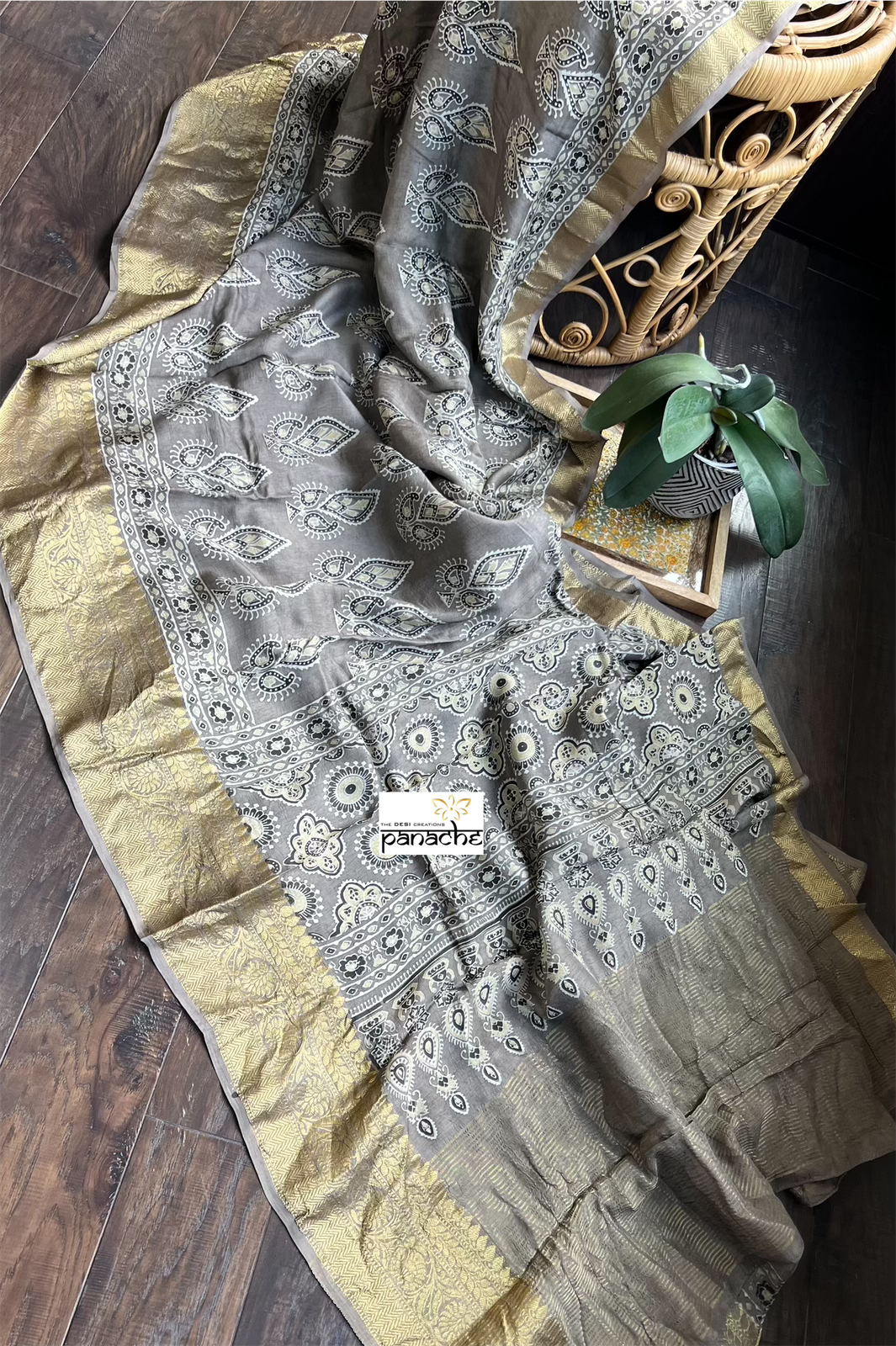 Dola Silk Ajrakh - Grey