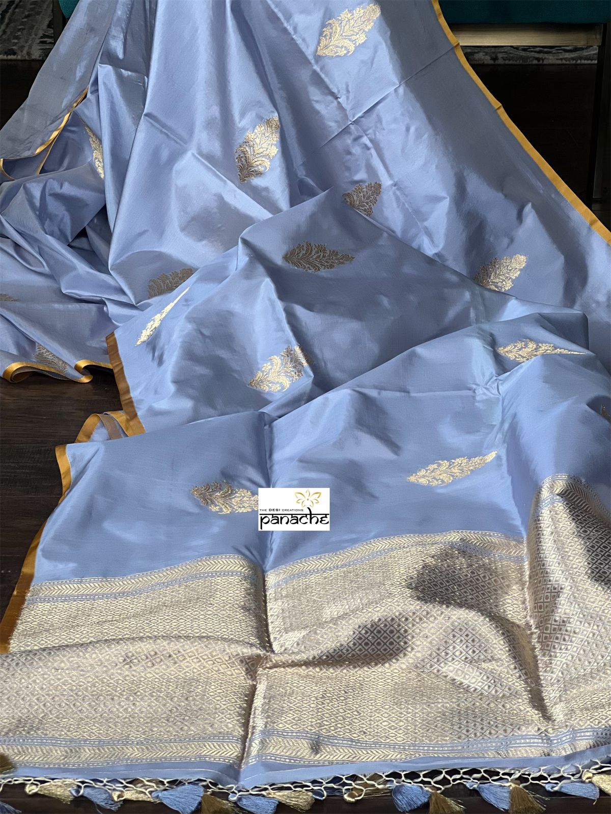 Pure Katan Silk Banarasi - Light Ice Blue Kadwa