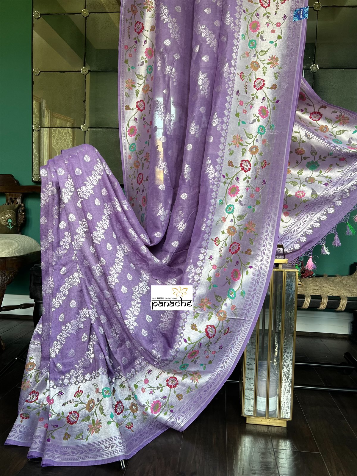 Tussar Georgette Banarasi- Violet Antique Silver