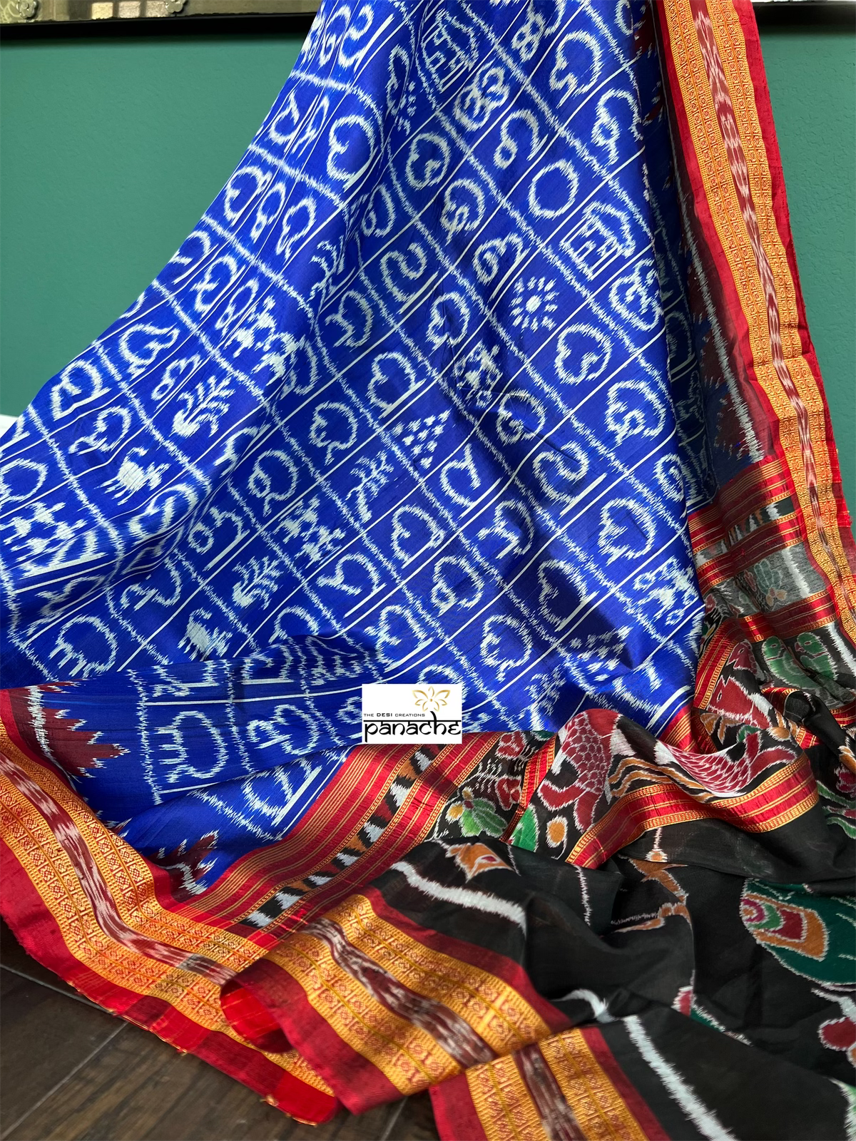 Pure Silk Sambalpuri Double ikat - Royal Blue Maroon