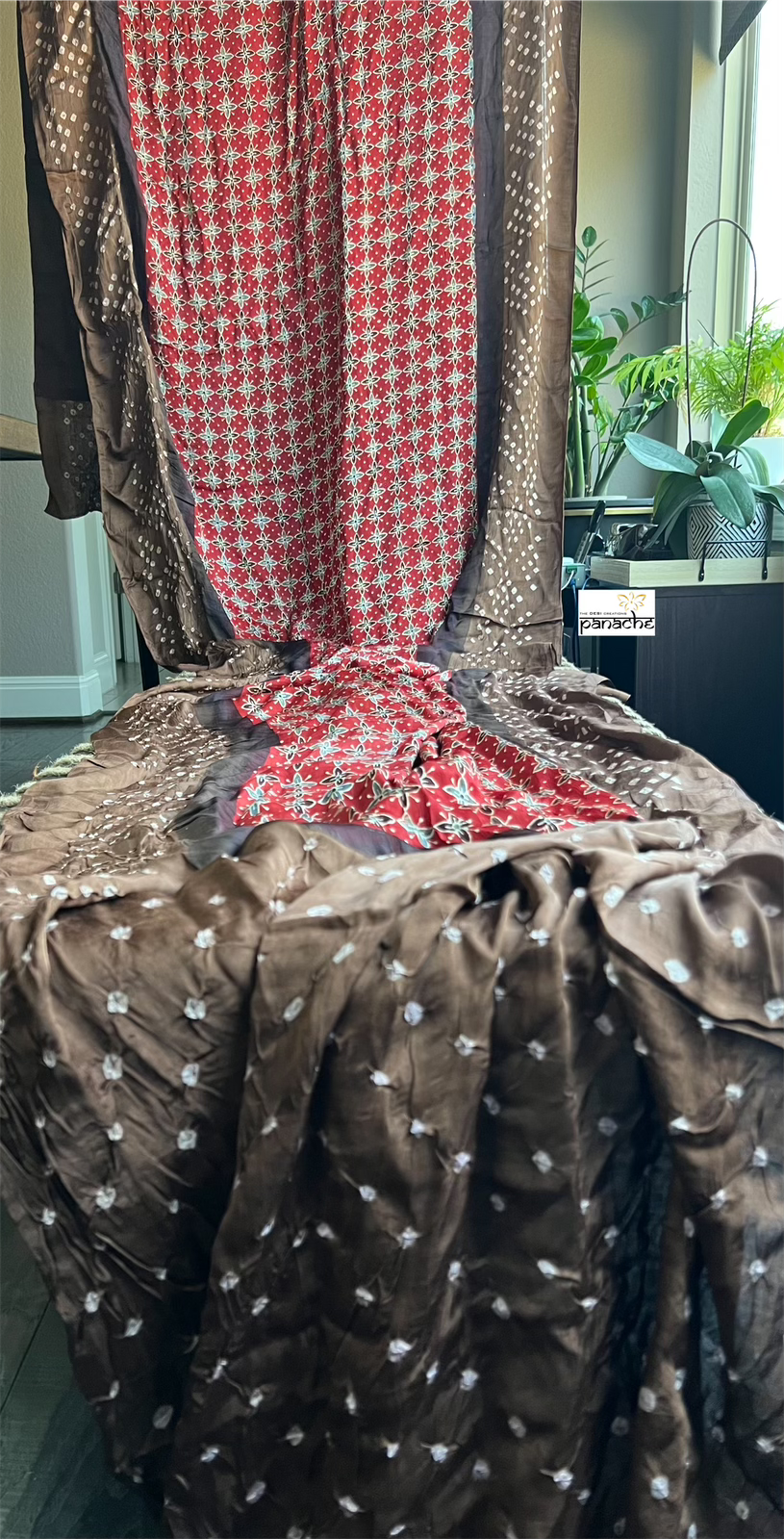 Modal Silk Ajrakh Bandhej - Red Brown