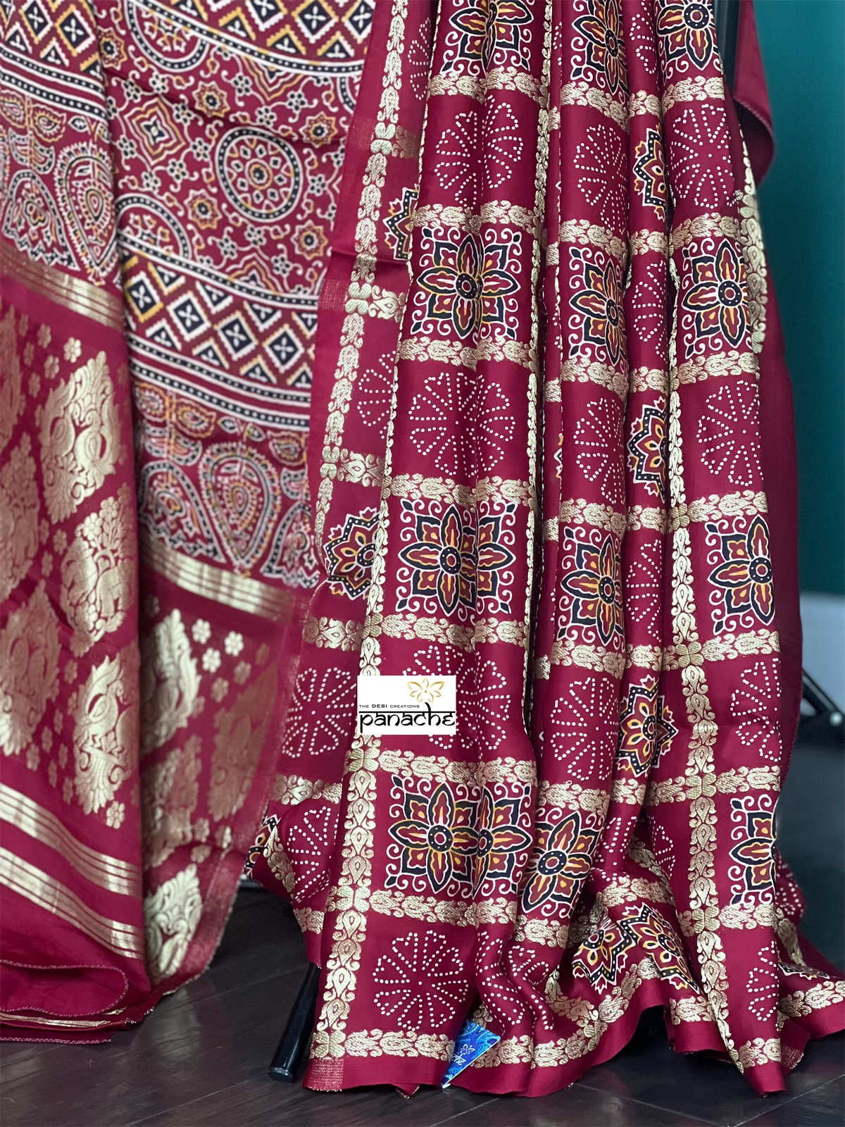 Modal Silk Ajrakh Gharchola - Reddish Maroon