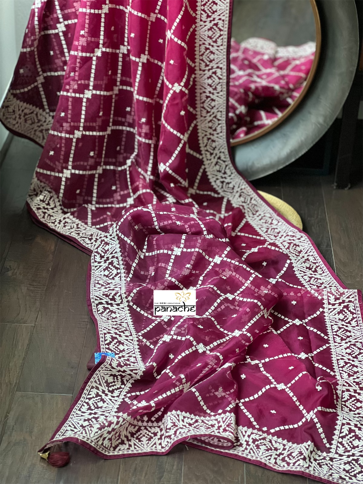 Designer Organza - Wine color embroidered