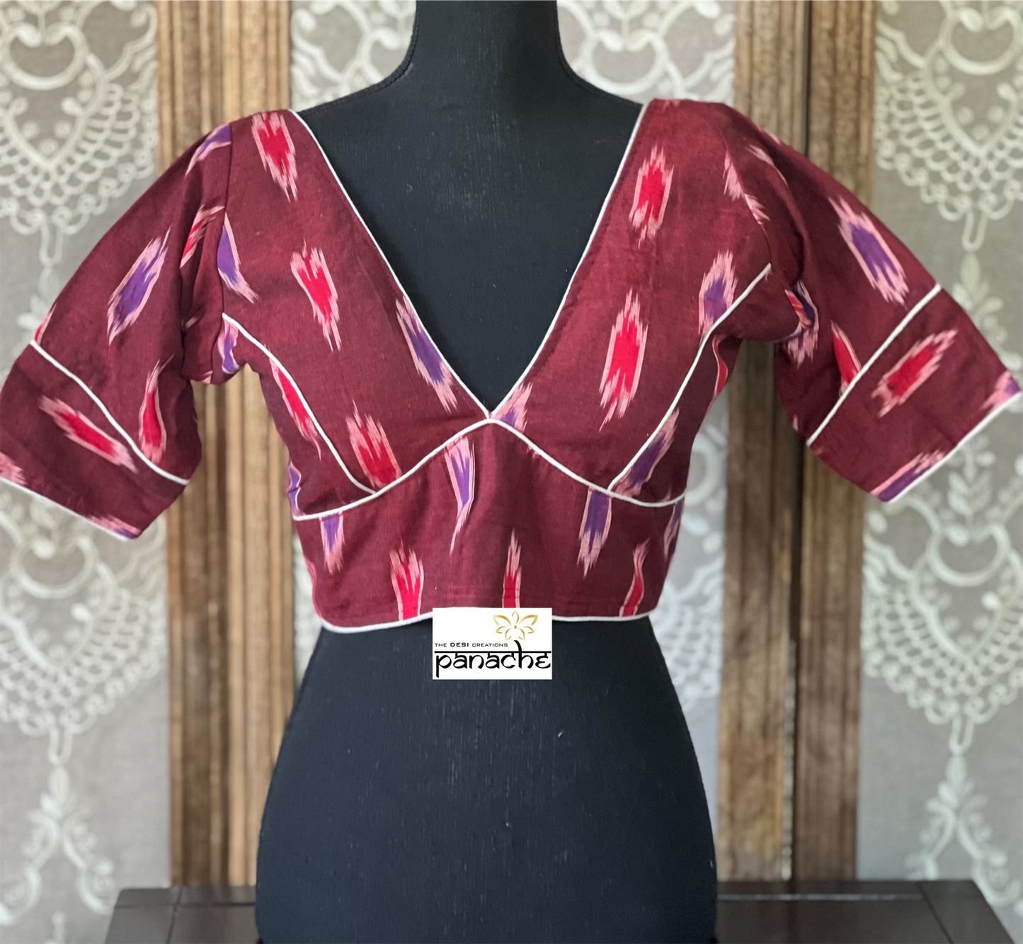 Designer Blouse - Maroon Ikat