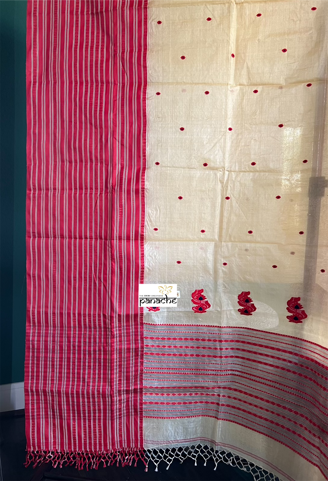 Pure Gachi Tussar Silk - Cream Red