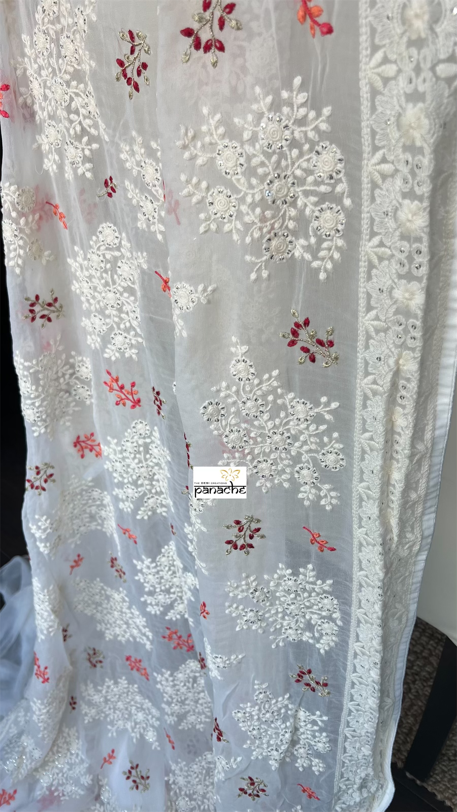 Pure Georgette Chikankari - Offwhite Meenakari