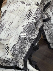 Pure Vishnupur Katan Silk -  Off White Black Kolkata Printed